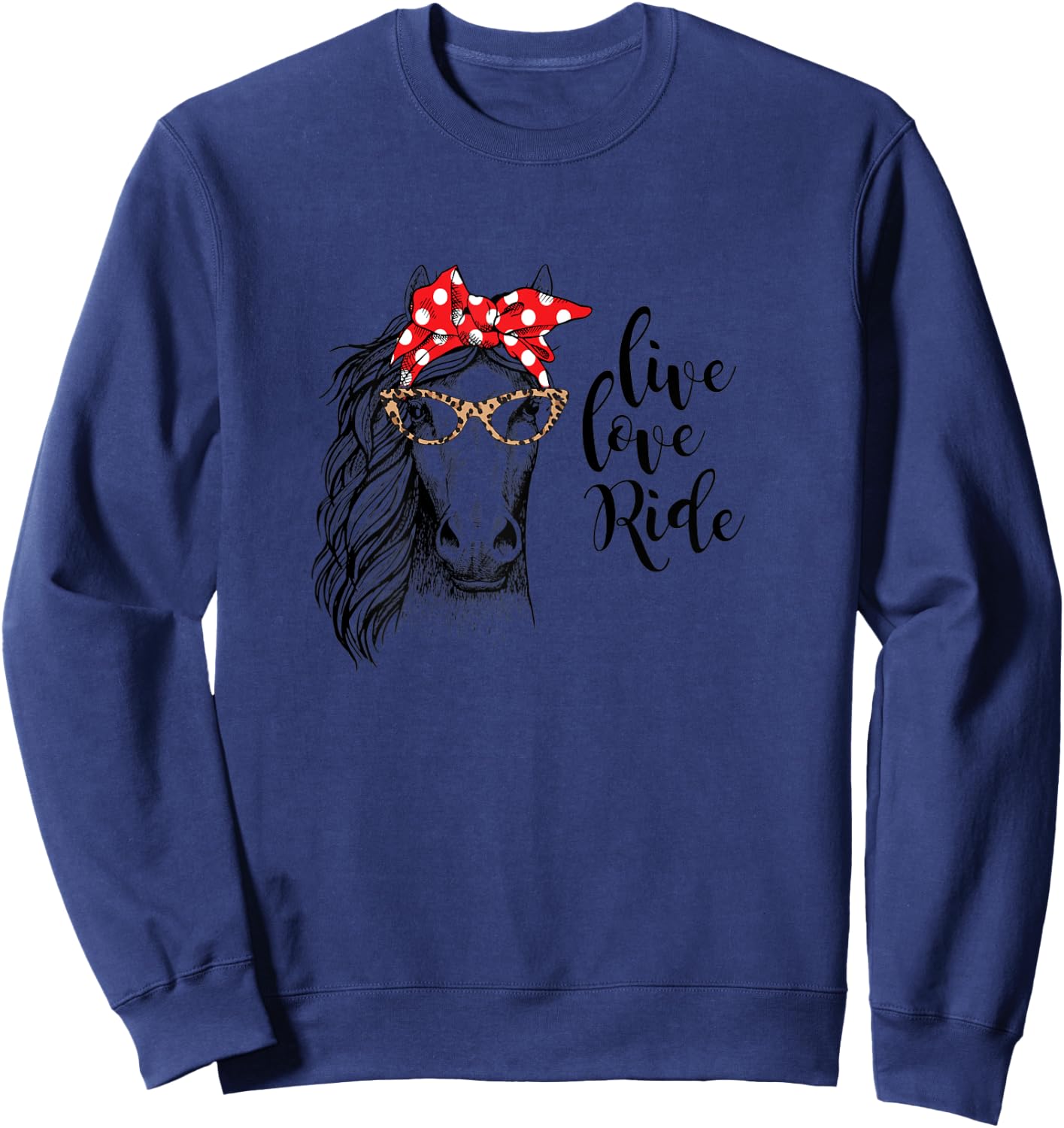 Fun Horseback Riding Shirt Live Love Ride Horse with Bow 2XL Sweatshirt - Sweatshirt | Navy