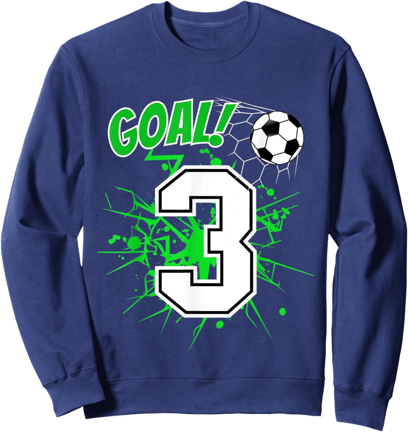 Boy 3 Years Old Kids 3rd Soccer Birthday Ball Theme Sweatshirt - Sweatshirt | Navy