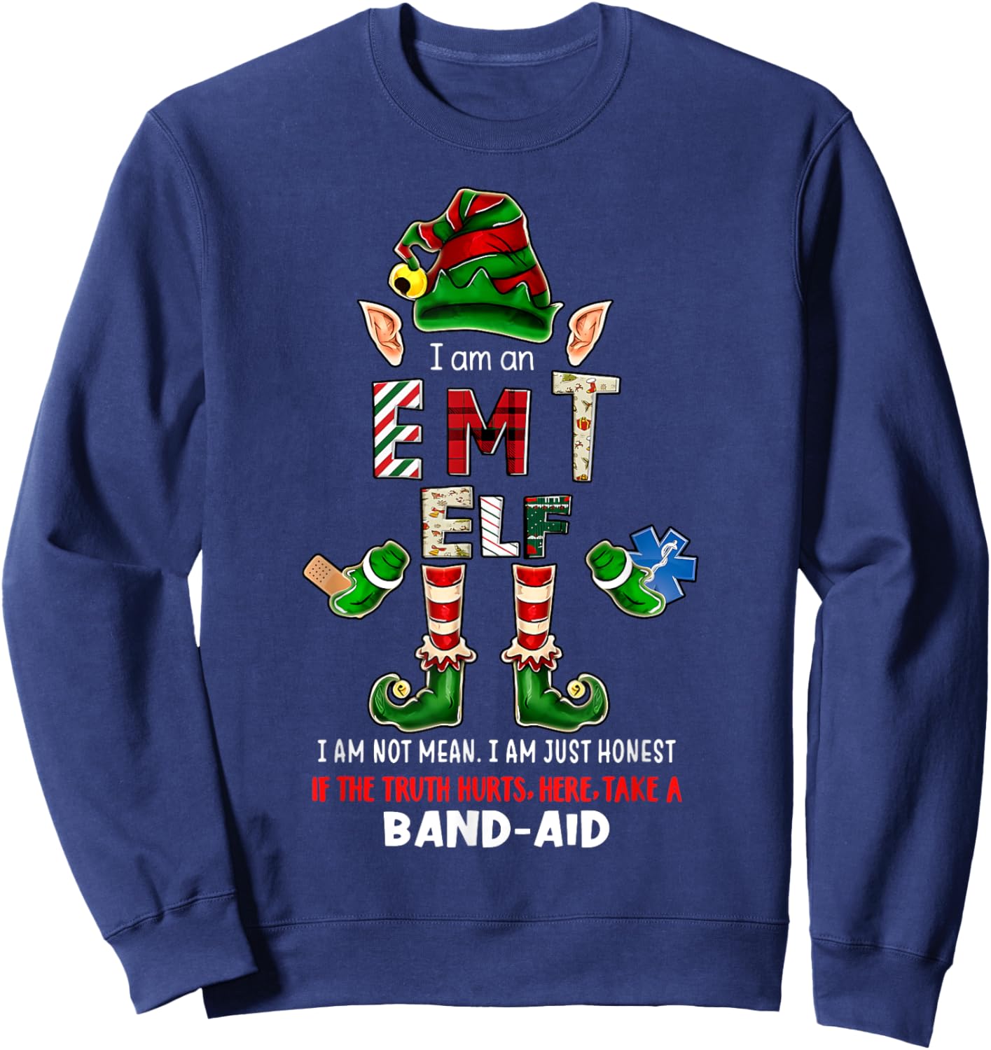 EMT Elf Paramedic Christmas Emergency Medical Nurse Sweatshirt - Sweatshirt | Navy