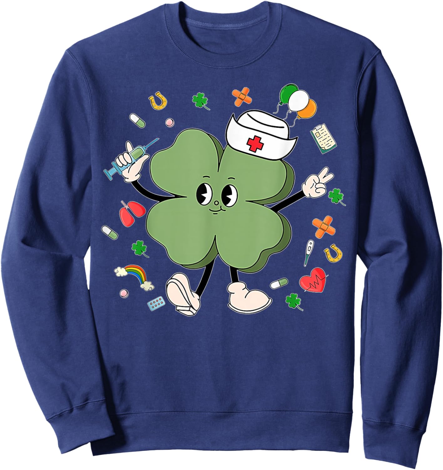 St Patricks Day Nurse Shamrock Saint Pattys Scrub Top Women Sweatshirt - Sweatshirt | Navy