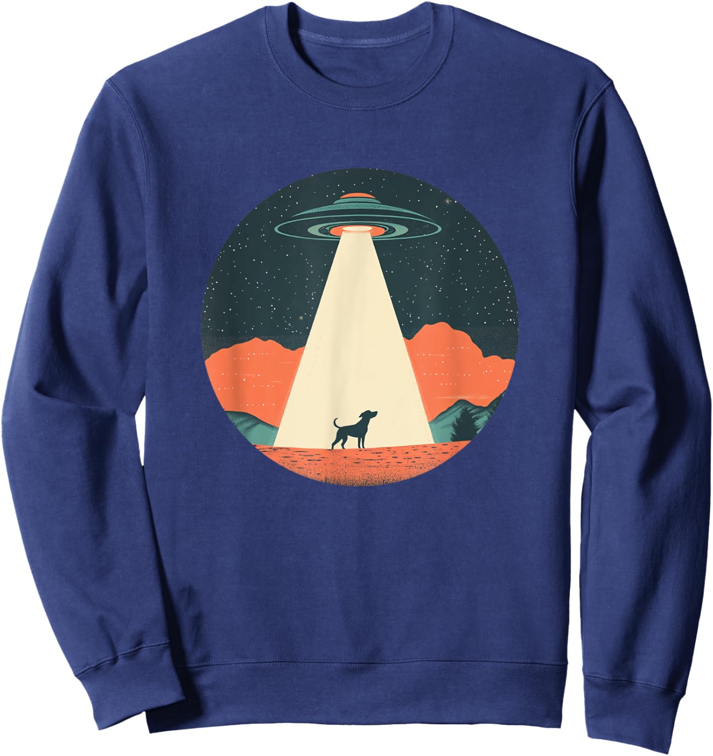 Funny UFO Beaming a Dog Up for Cosmic Fun Sweatshirt - Sweatshirt | Navy