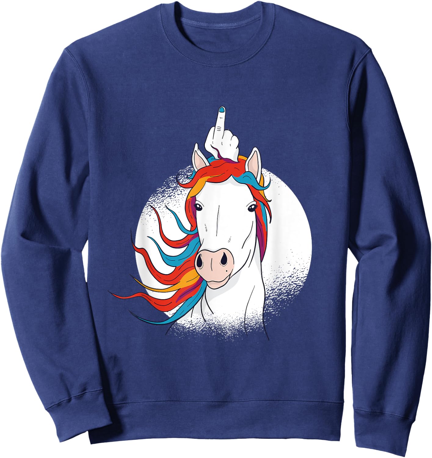 Crude Humor Funny Unicorn Middle Finger Sarcasm Adult Fun Sweatshirt - Sweatshirt | Navy