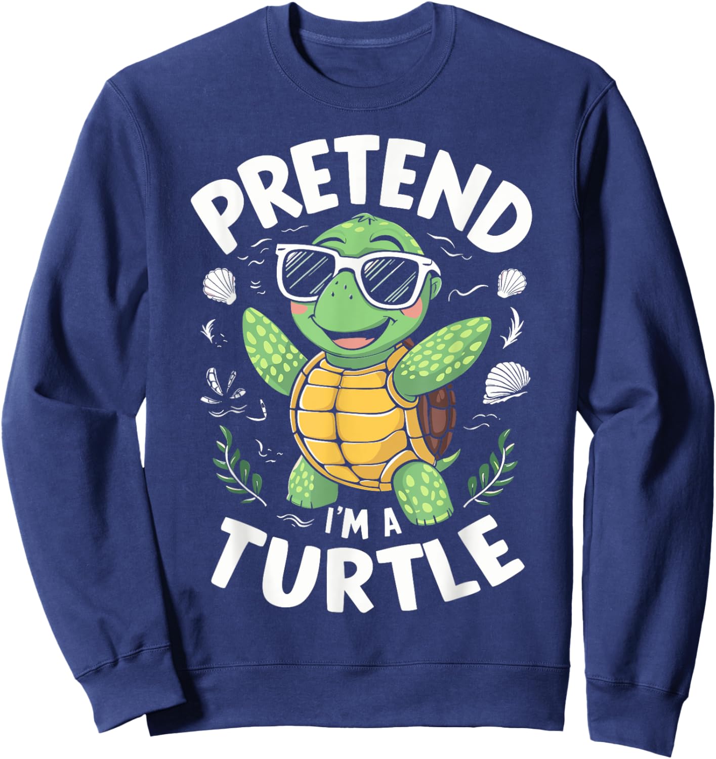 Pretend I'm A Turtle Halloween Party Pretend I'm A Turtle Funny Lazy Halloween Matching -Adults, -Kids Black Cartoon Turtle Neck Short Sleeve Size: Small Sweatshirt - Sweatshirt | Navy