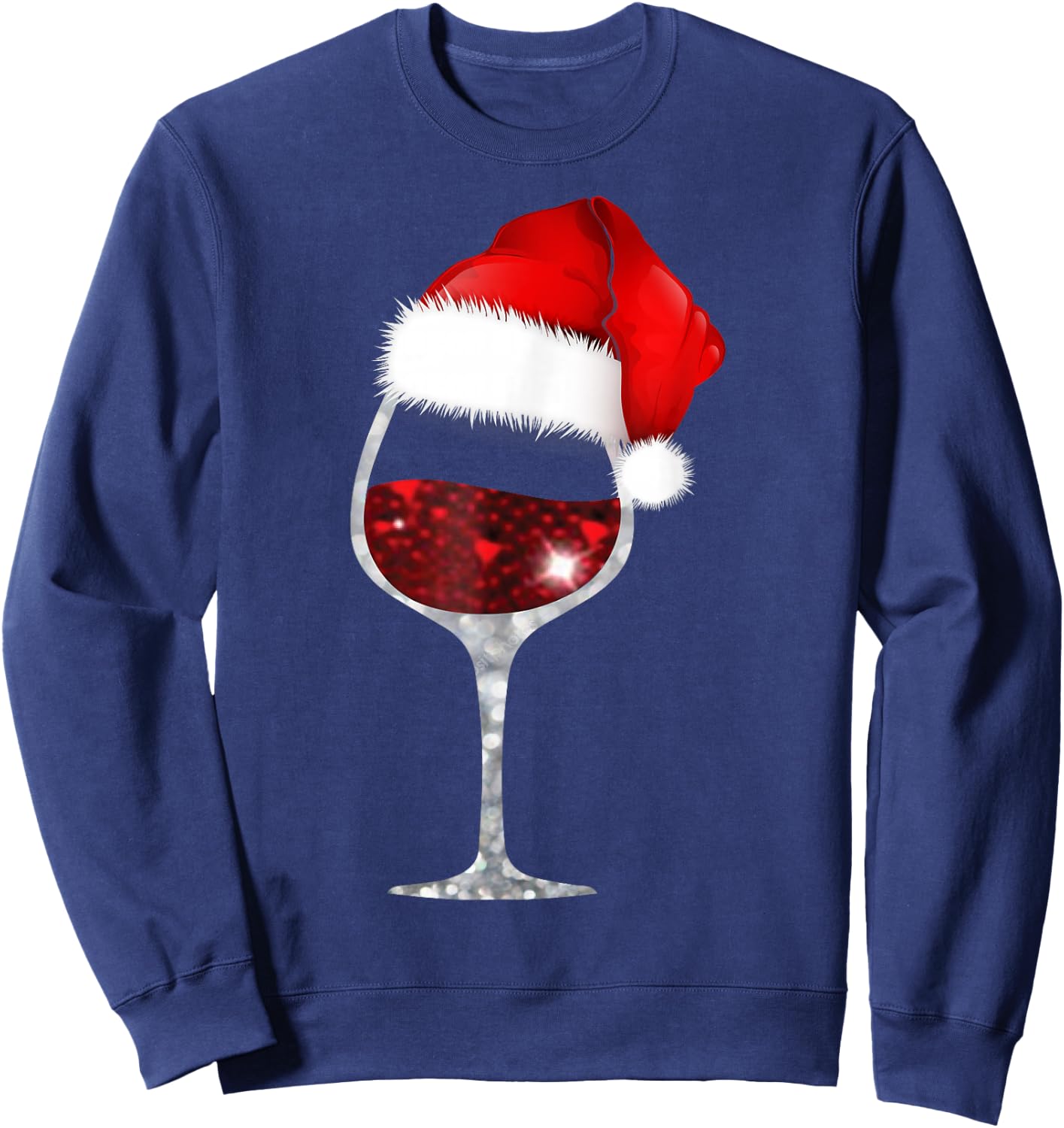 Wine Glass Xmas Christmas Wine Lovers Santa Hat Gift Sweatshirt - Sweatshirt | Navy
