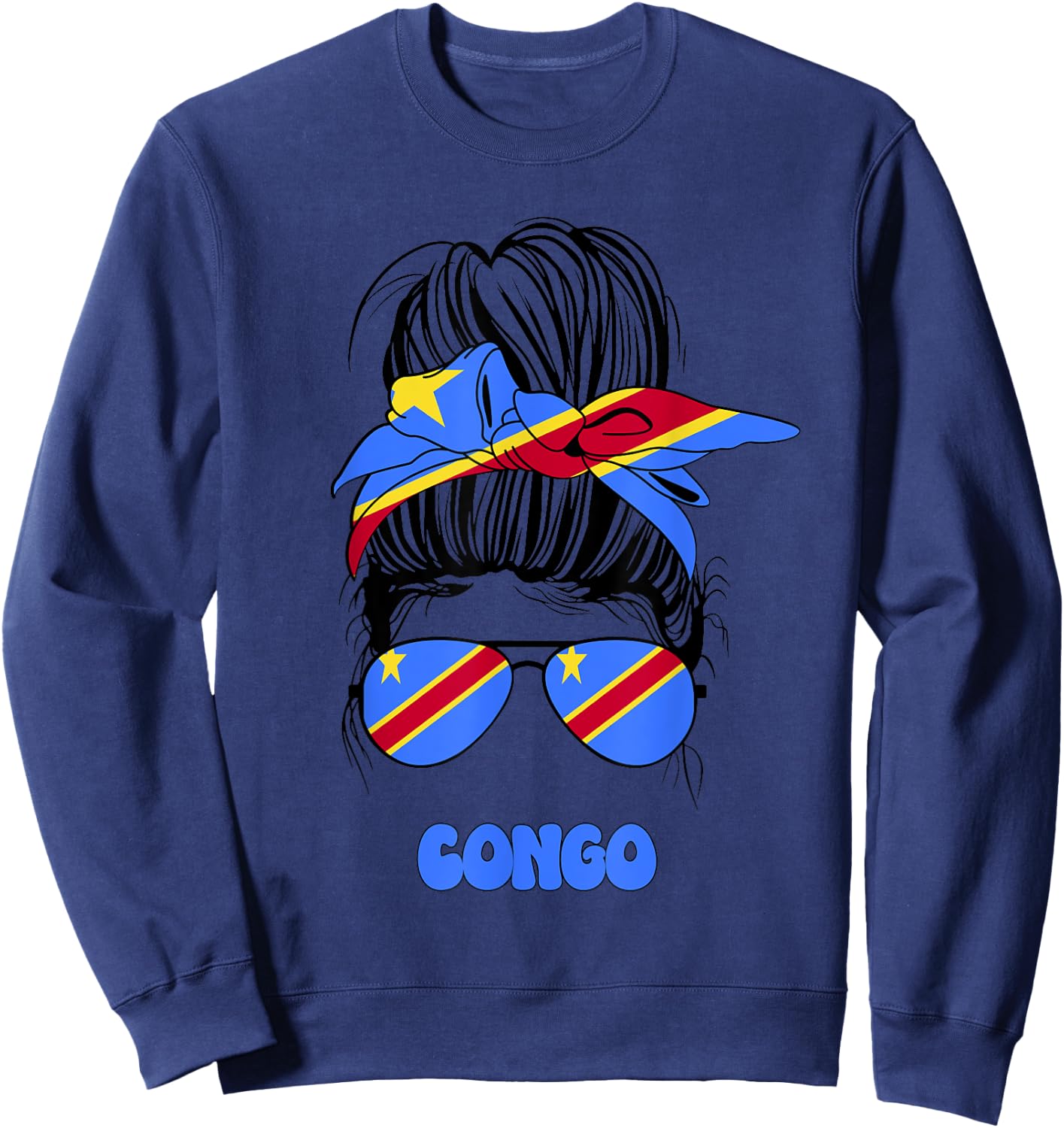 Congolese Women Messy Bun, Proud Congo Flag For Girls Sweatshirt - Sweatshirt | Navy