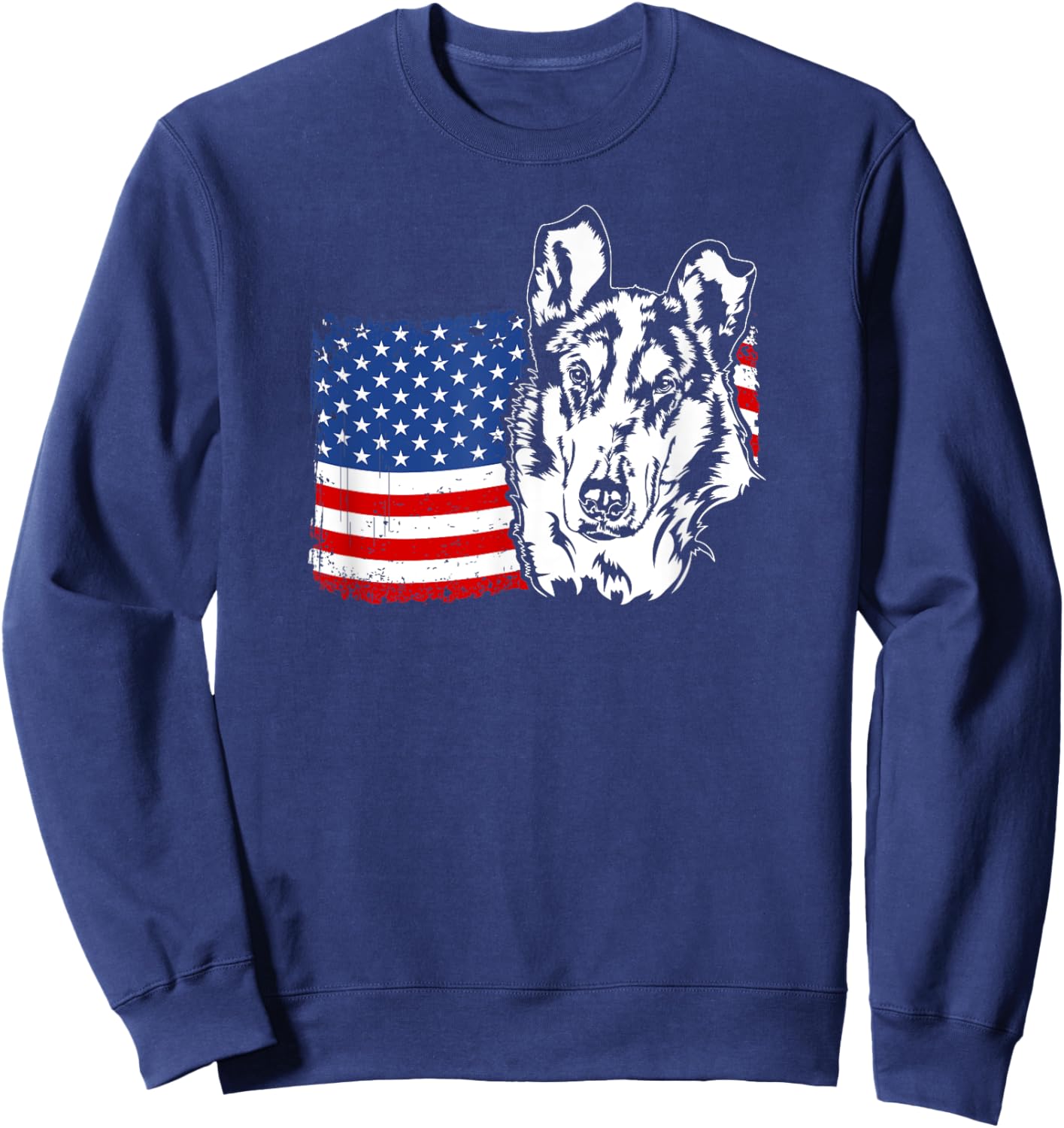 Proud Smooth Collie American US Flag Patriotic Dog Men Women Sweatshirt - Sweatshirt | Navy