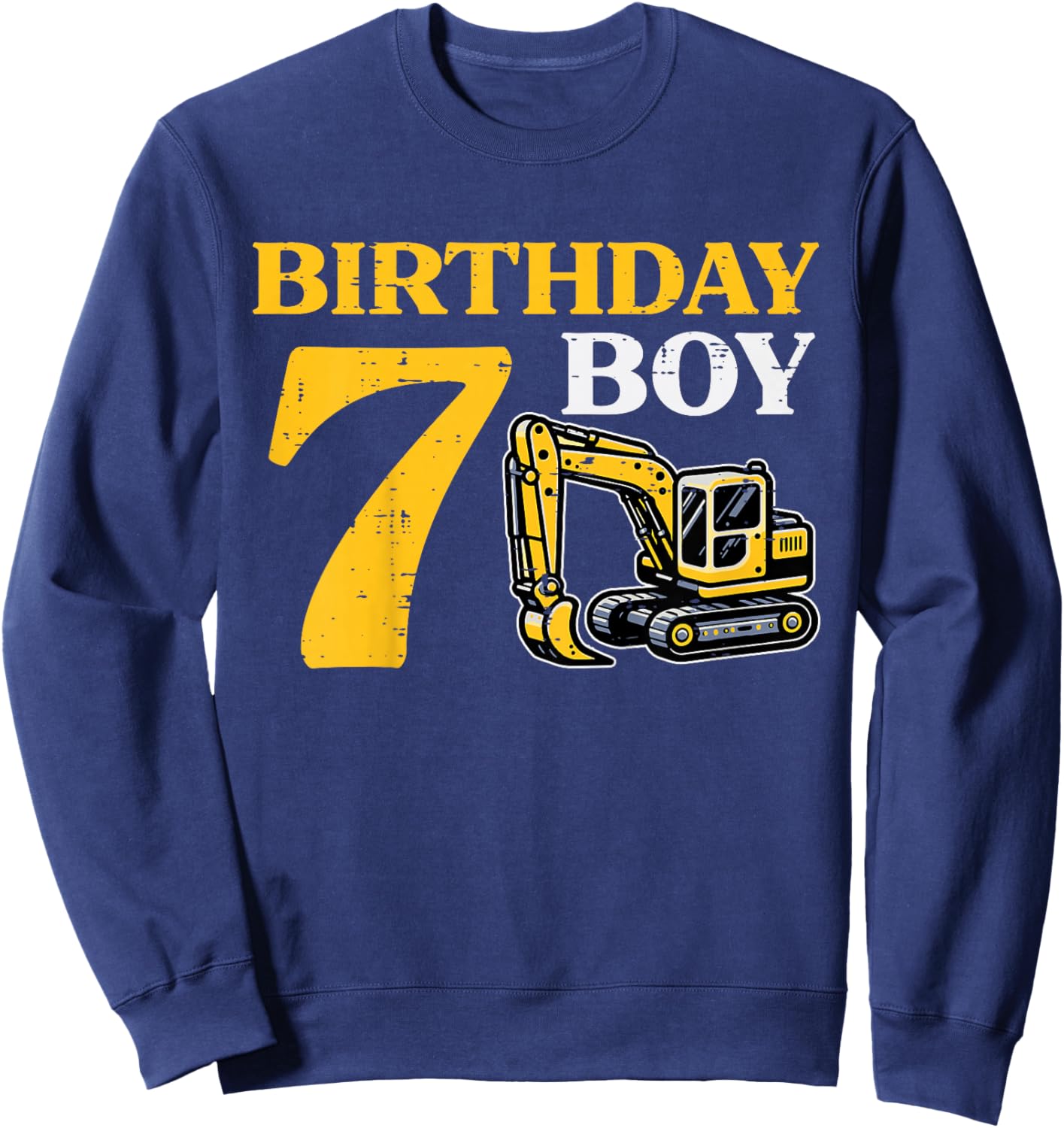Kids 7th Birthday Boy Excavator 7 Construction Bday Boys Kids Sweatshirt - Sweatshirt | Navy