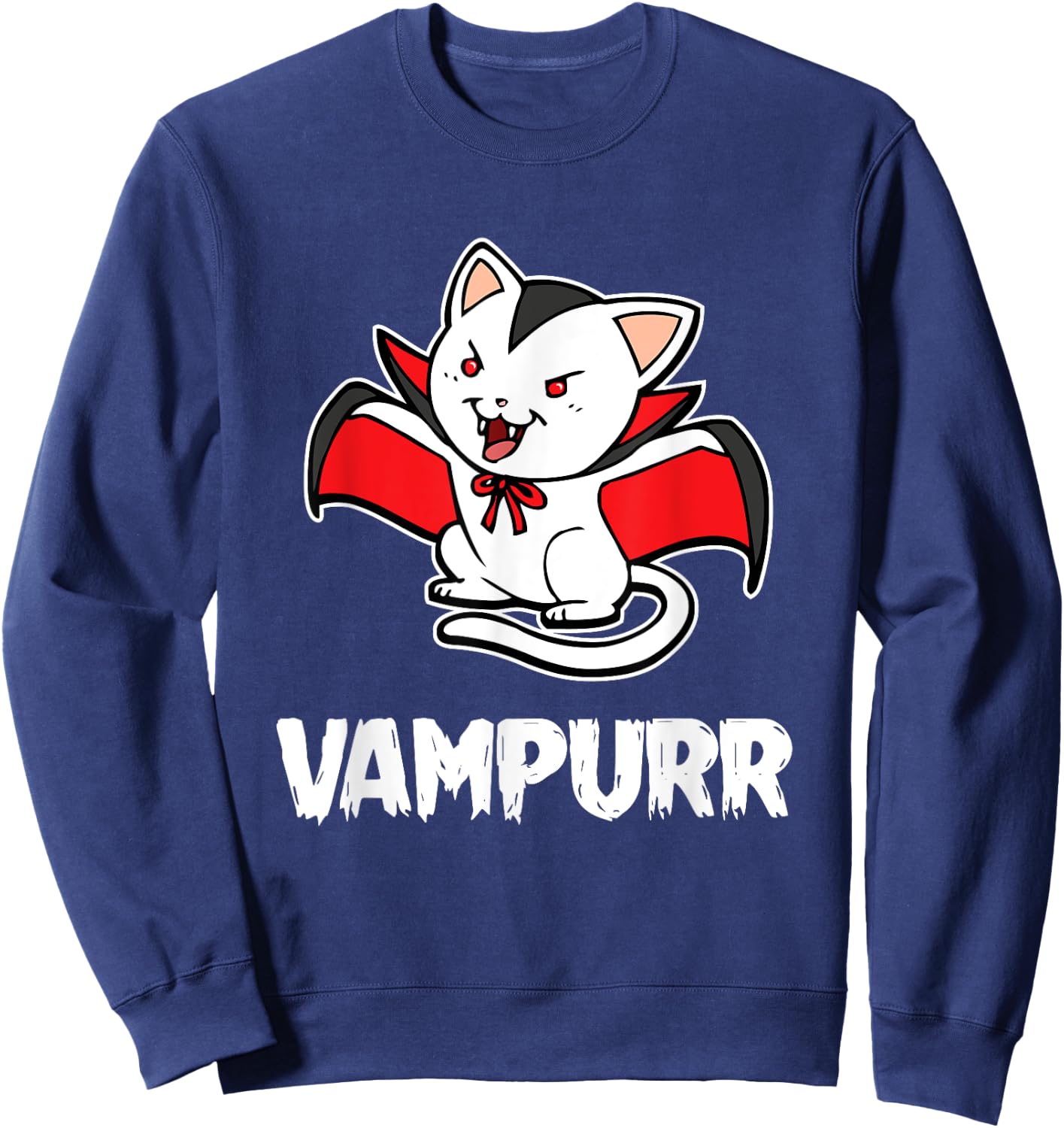 Vampurr Halloween Costume Funny Vampire Kitten Cat Dracula Men Women Kids Sweatshirt - Sweatshirt | Navy