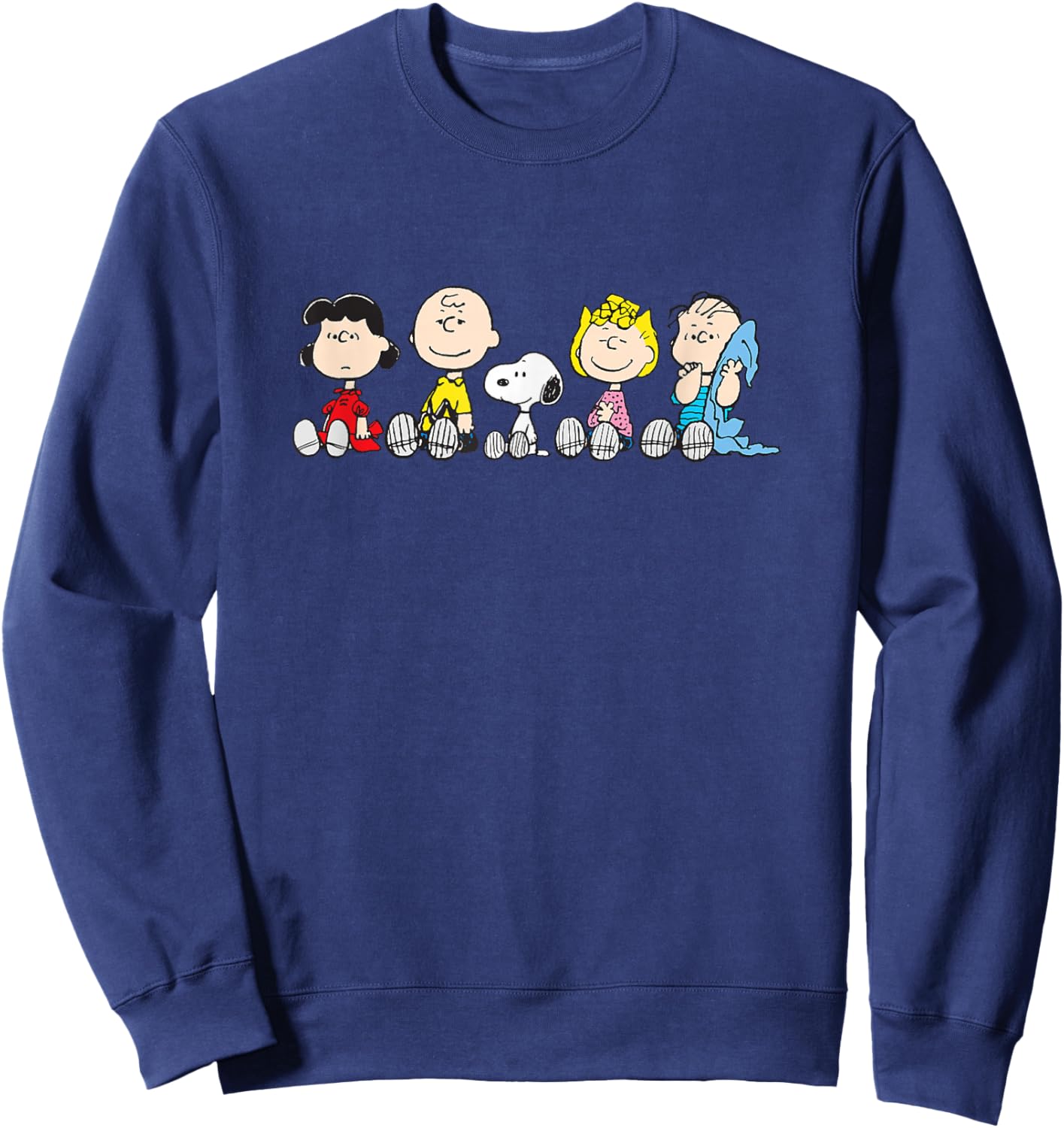 Peanuts : The Gang Sit Down - -Adults/Kids, Blue, Short Sleeve, Small, Classic Fit Sweatshirt - Sweatshirt | Navy