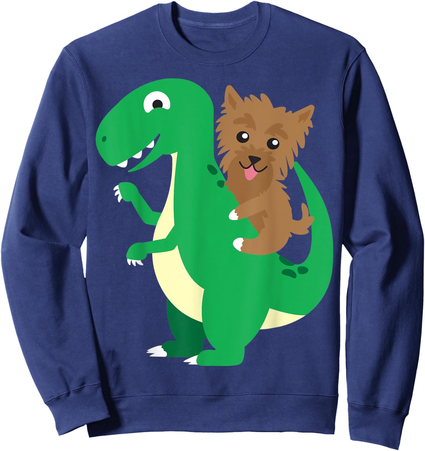 Yorkie Riding T-Rex Cool Dinosaur Dino Dog Halloween Costume Men Women Kids Sweatshirt - Sweatshirt | Navy