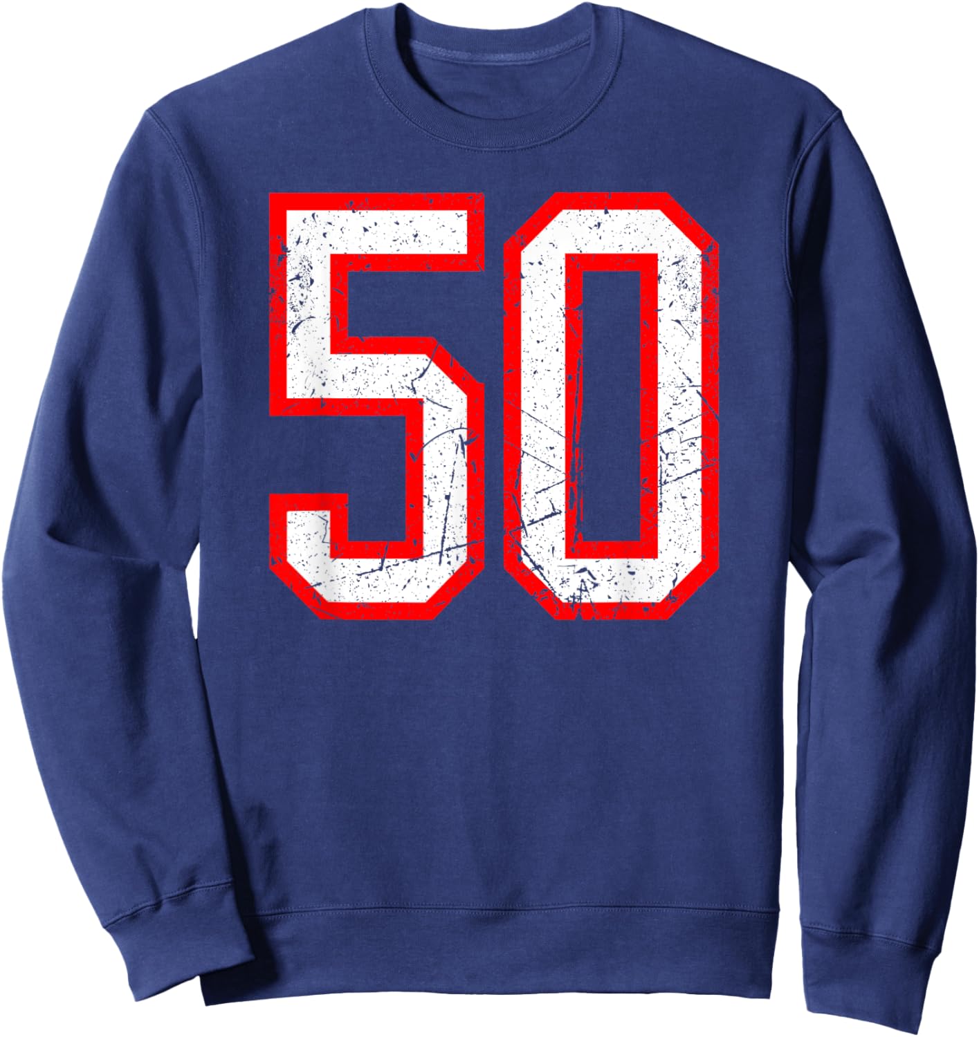 Number #50 White Red Distressed Sport Jersey Lucky Number 50 Sweatshirt - Sweatshirt | Navy