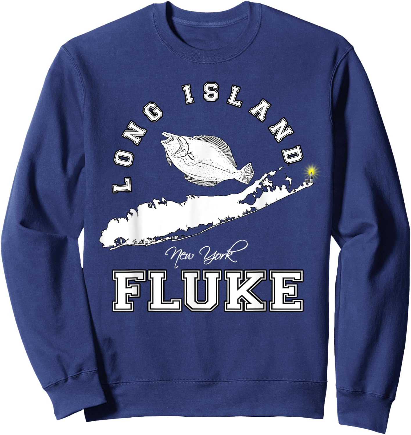 Long Island New York Fluke Fishing Graphic Sweatshirt - Sweatshirt | Navy
