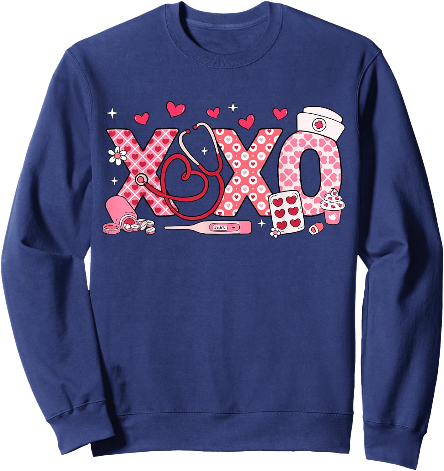 XOXO Nurse Valentines Day Stethoscope Valentine For Nurse Sweatshirt - Sweatshirt | Navy
