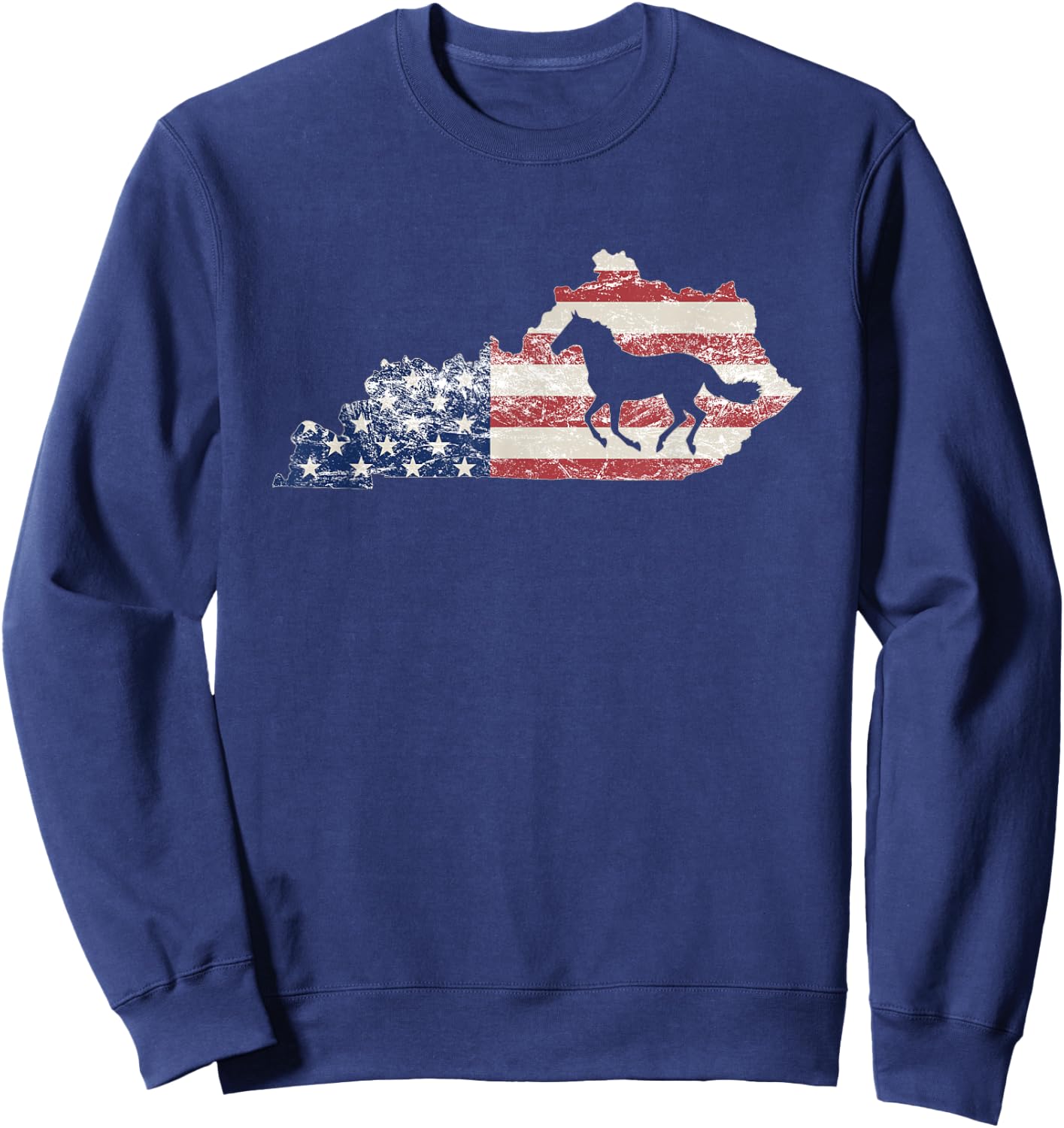 Kentucky , Kentucky Map, American Flag USA, Horse Sweatshirt - Sweatshirt | Navy