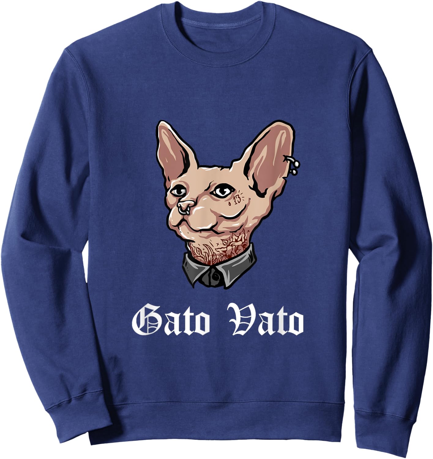 Gato Vato Cholo Gangster Cat Sweatshirt - Sweatshirt | Navy