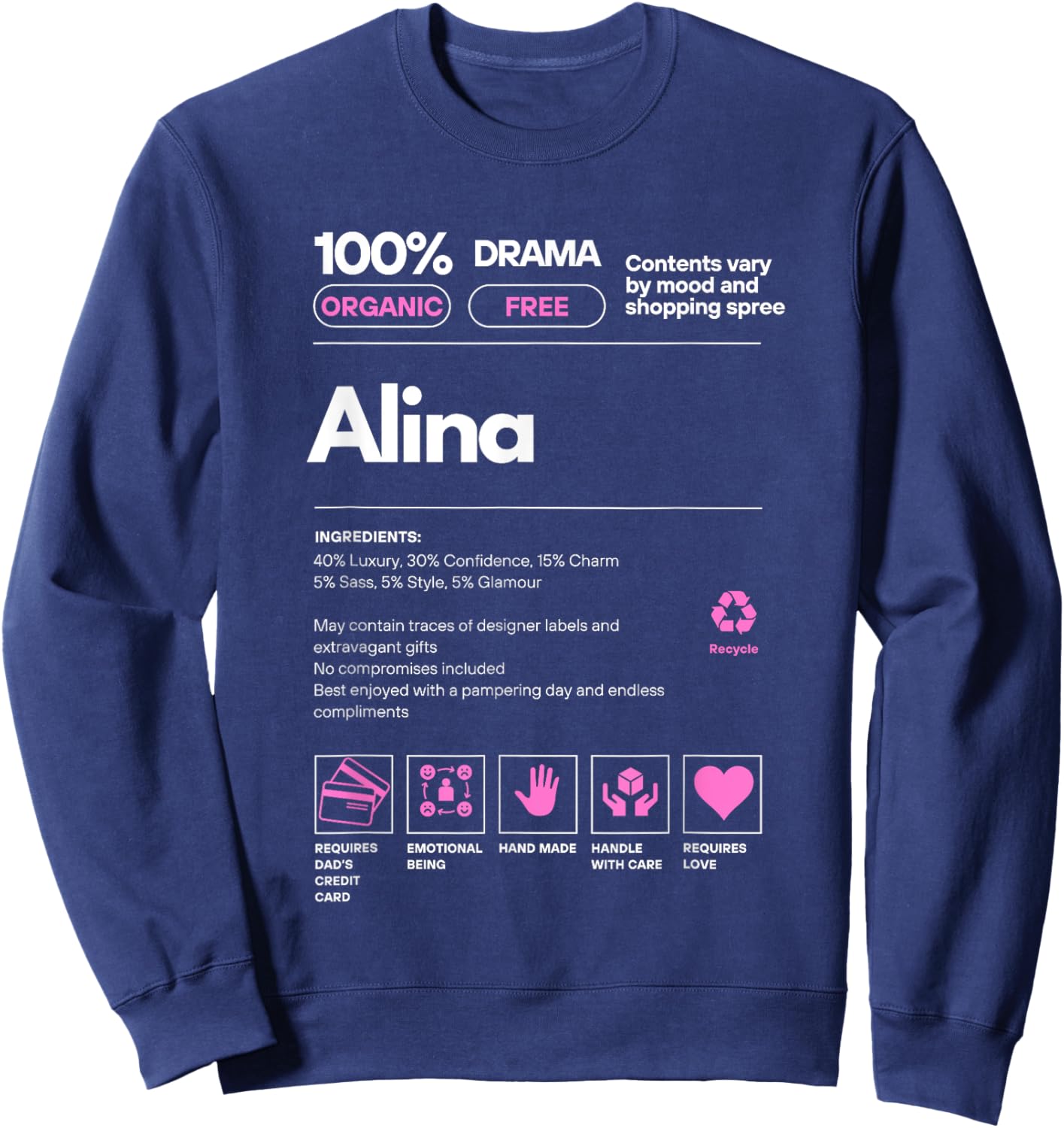 Alina Name gift Alina Sarcastic Nutrition Facts Sweatshirt - Sweatshirt | Navy