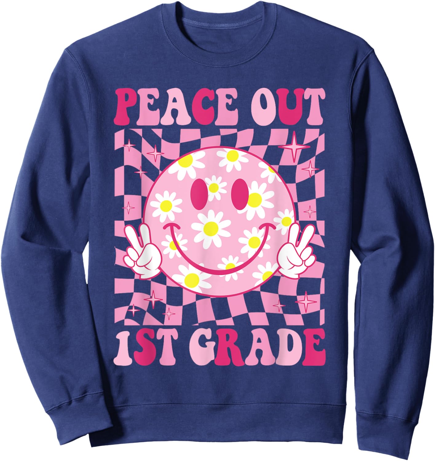Peace Out 1st Grade Groovy Last Day of 1st Grade Graduation Sweatshirt - Sweatshirt | Navy