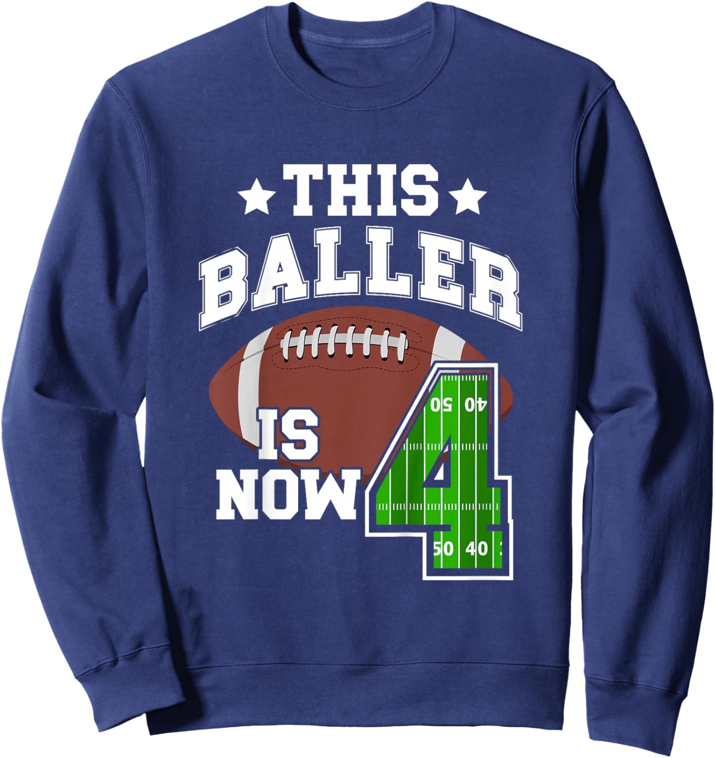 Kids 4th Football Birthday Party 4 Year Old Football Player Sweatshirt - Sweatshirt | Navy