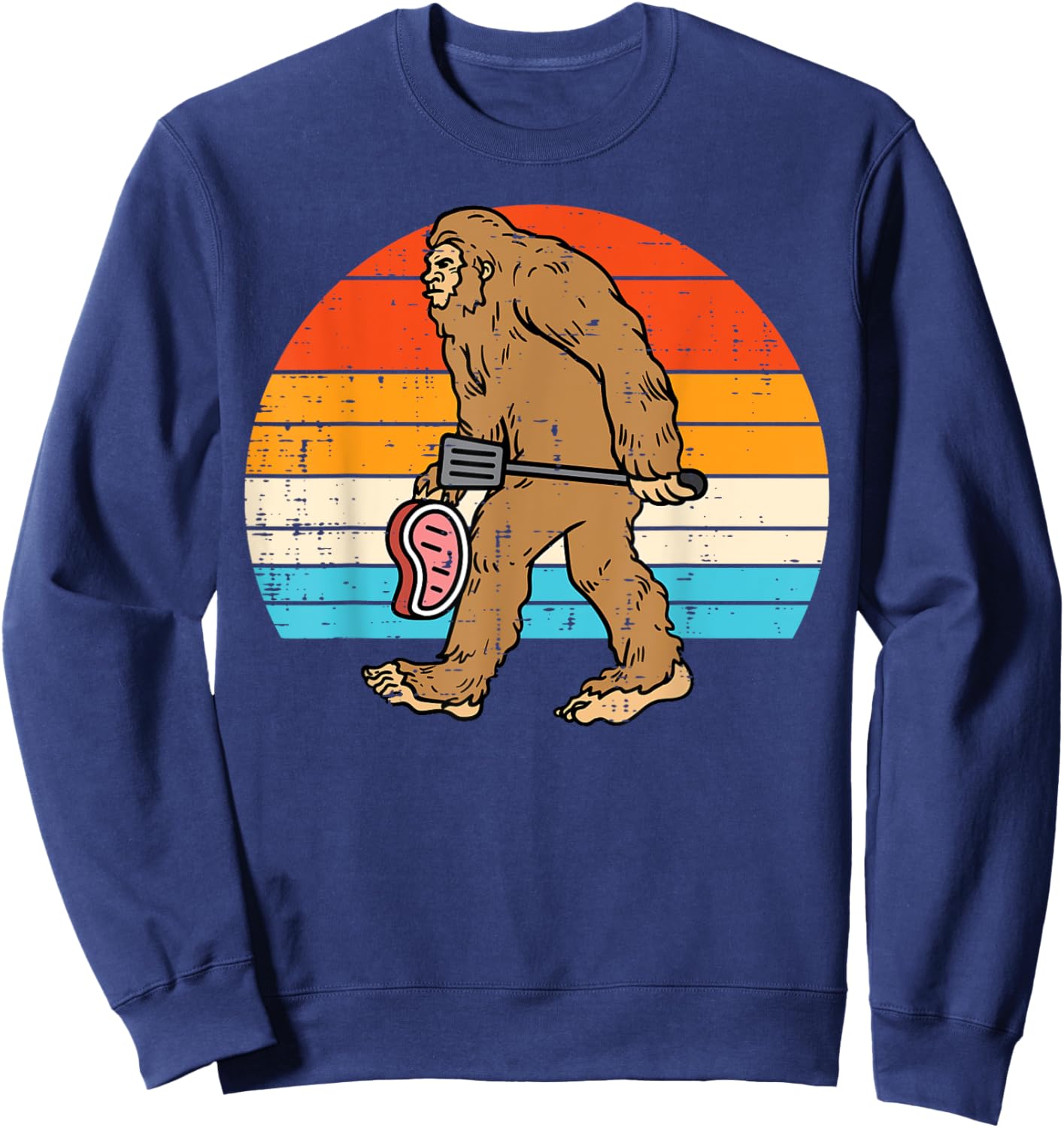 Bigfoot Sasquatch Bbq Retro Barbecue Grilling Men Women Kids Sweatshirt - Sweatshirt | Navy