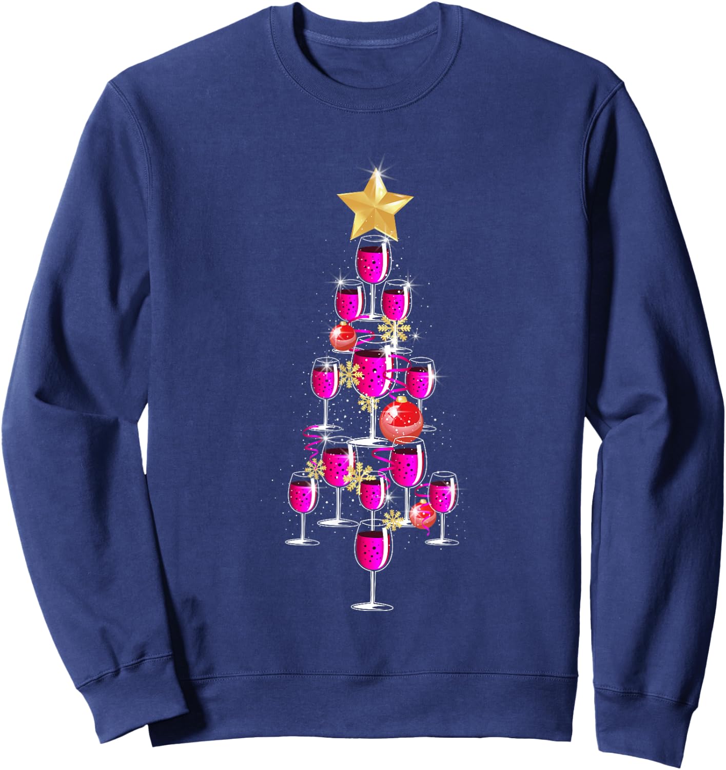 Christmas Tree Wine Glass Drinking Funny Christmas Gifts Sweatshirt - Sweatshirt | Navy