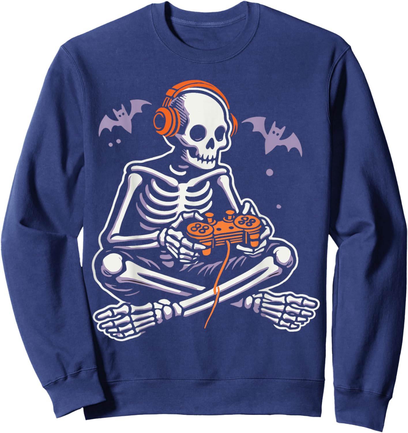 Spooky Skeleton Playing Video Games, Halloween Day Gamer Sweatshirt - Sweatshirt | Navy