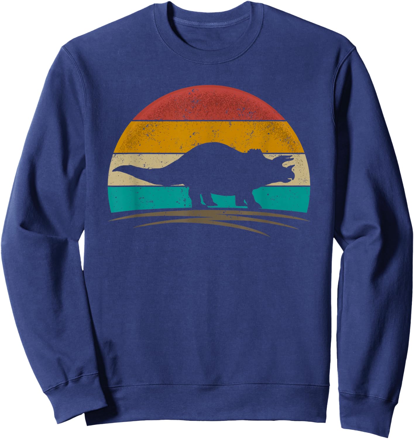 Triceratops Retro Vintage 70s Distressed Men Women Sweatshirt - Sweatshirt | Navy