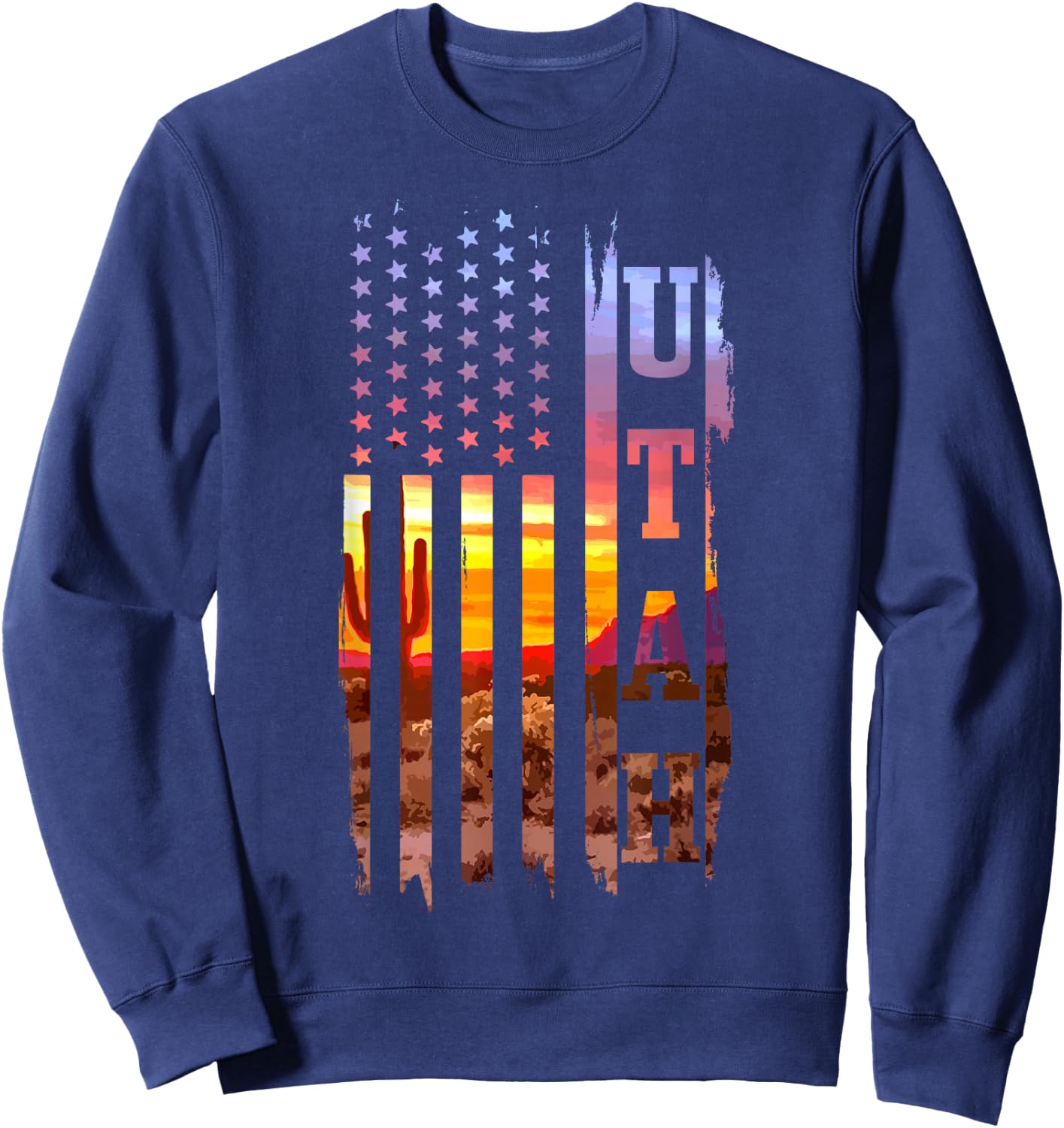 Utah American Flag Pride Landscape Cactus Sweatshirt - Sweatshirt | Navy