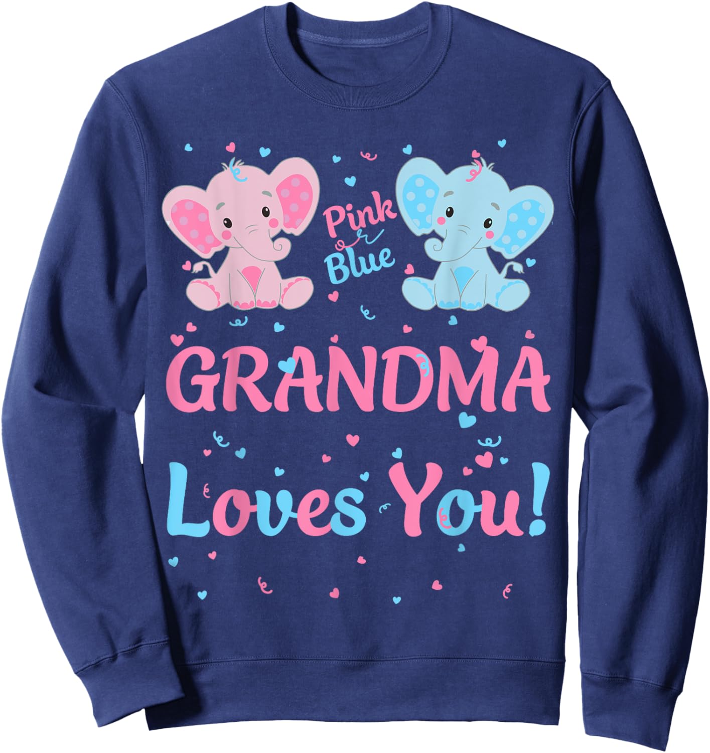Grandma Gender Reveal Elephant Pink or Blue Matching Family Sweatshirt - Sweatshirt | Navy