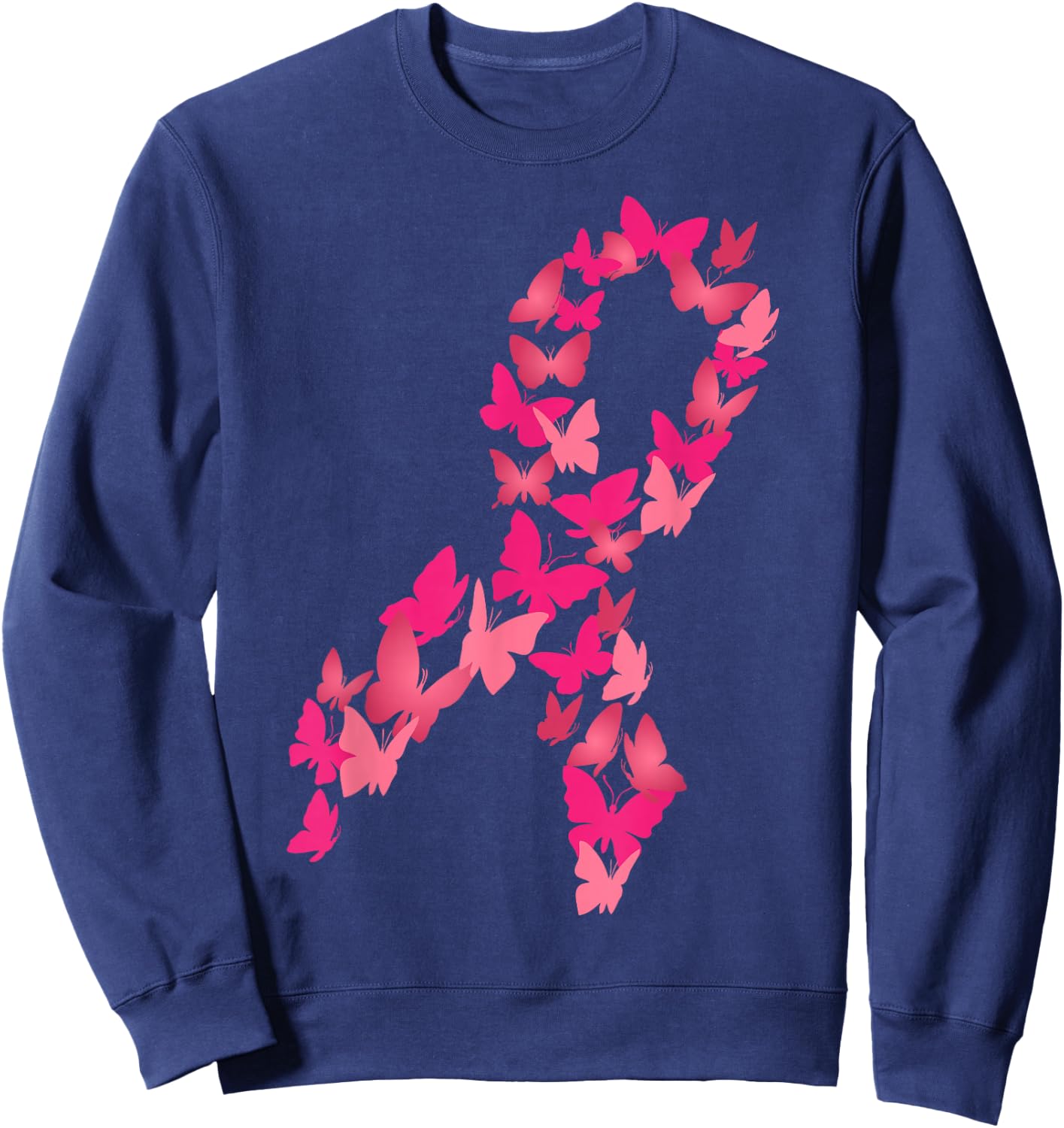 Pink Ribbon Butterfly Cute Breast Cancer Awareness Gift Sweatshirt - Sweatshirt | Navy