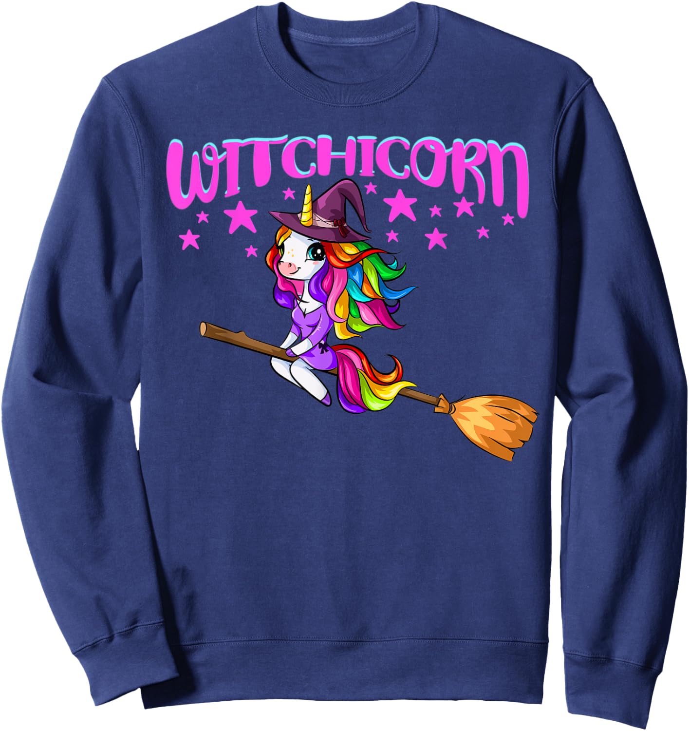 Unicorn Witch On A Broomstick Funny Women Halloween Costume Sweatshirt - Sweatshirt | Navy