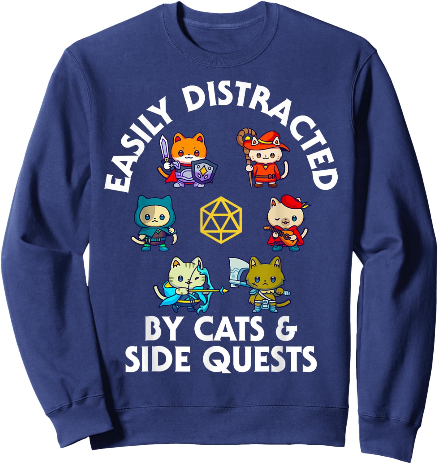 RPG Gamer Cats Side Quest Funny Nerd ADHD Cat Men Women Kids Sweatshirt - Sweatshirt | Navy