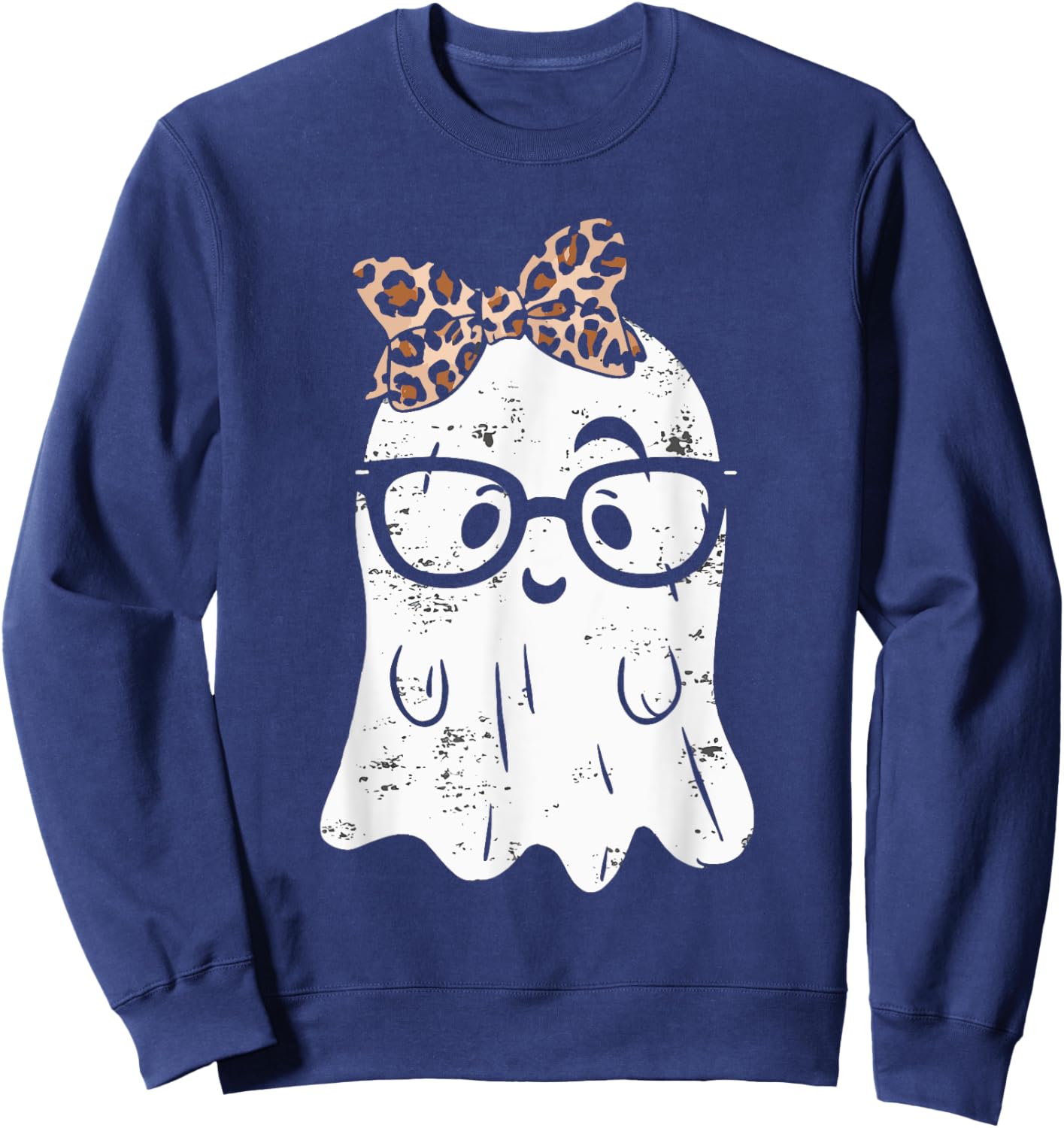 Ghost Eyeglass Girl Halloween Girly Ghost Sweatshirt - Sweatshirt | Navy
