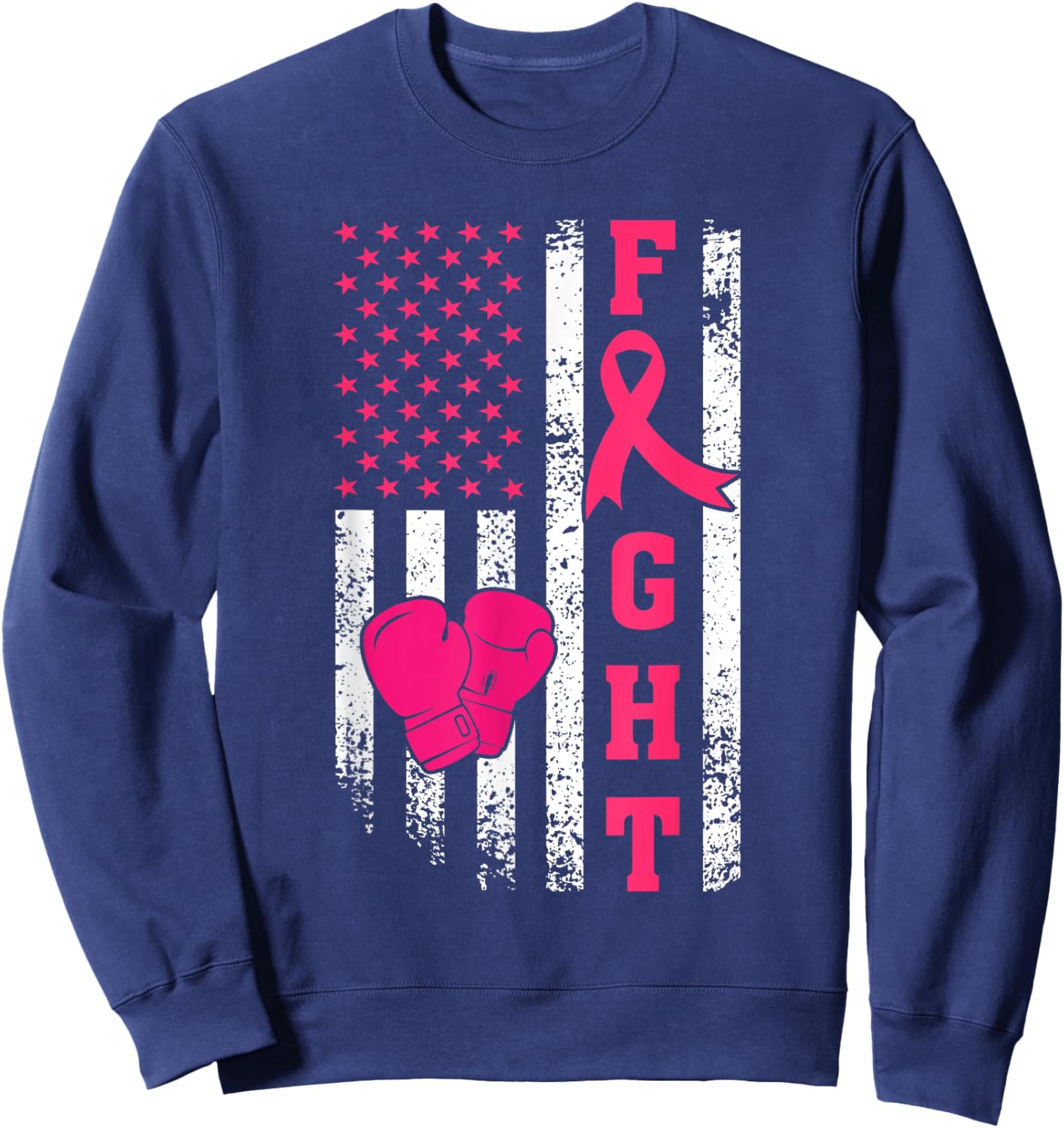 Fight Breast Cancer Survivor American Flag Cancer Awareness Sweatshirt - Sweatshirt | Navy