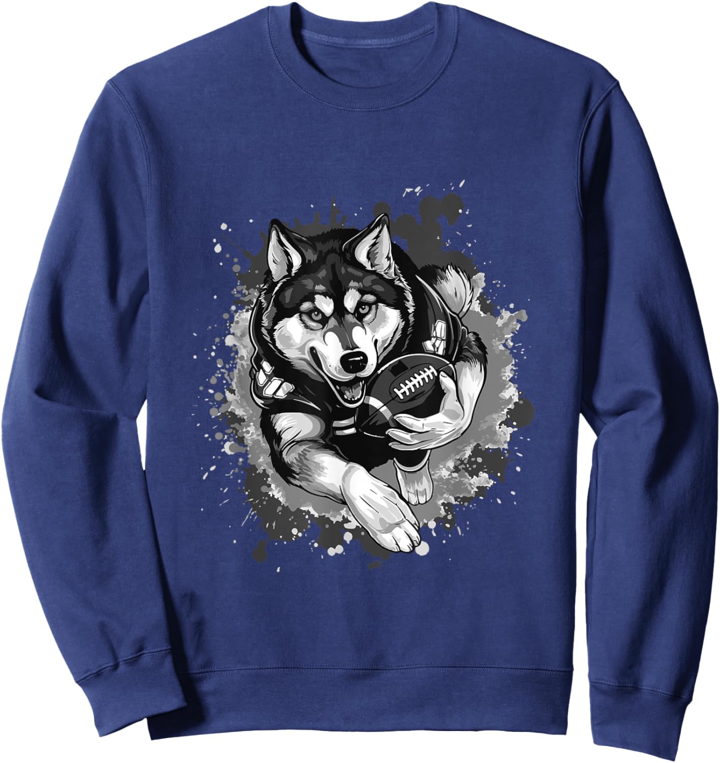 Husky Dog Animal Playing American Football Sports Women Girls Kids Sweatshirt - Sweatshirt | Navy