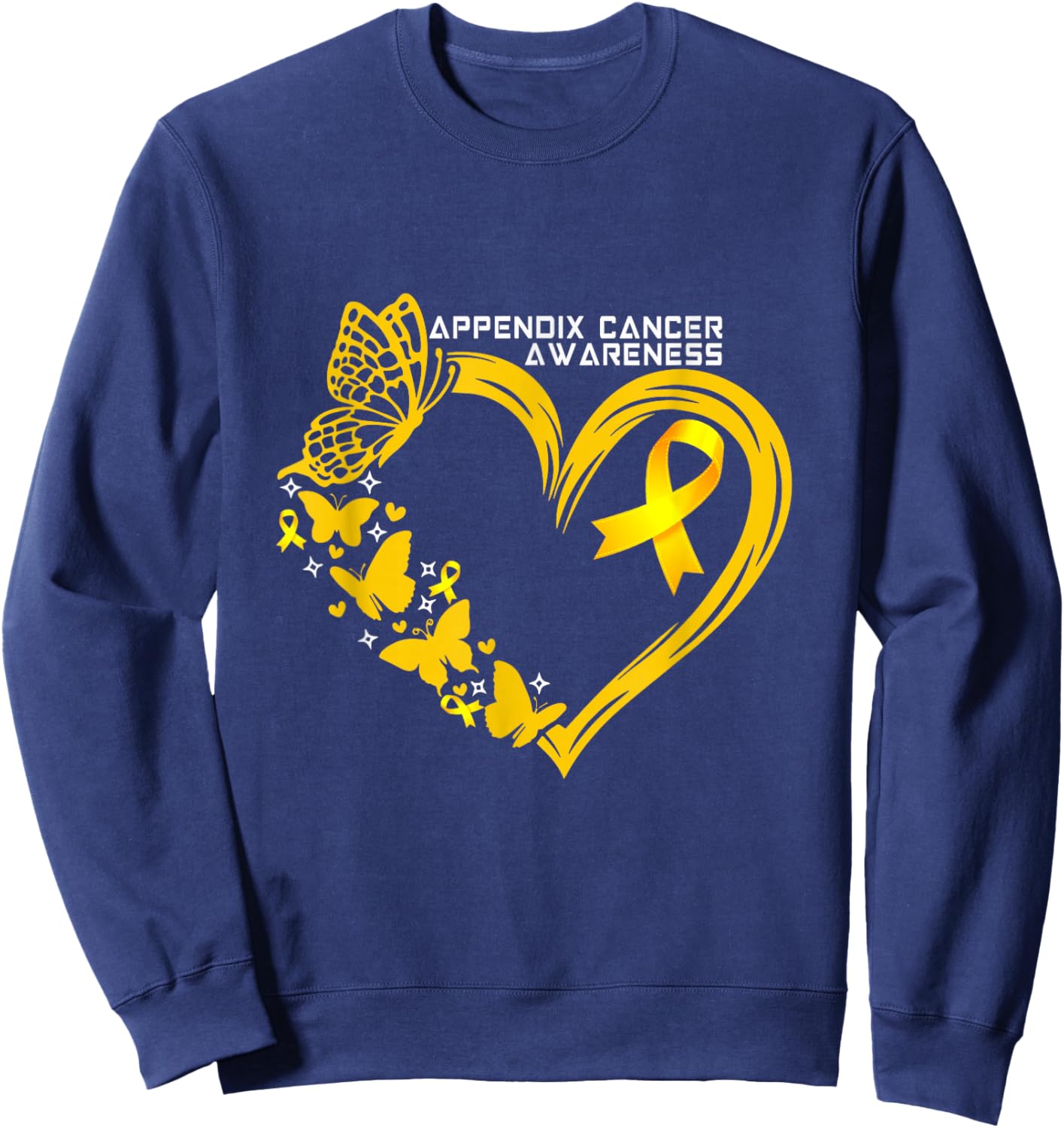 Appendix Cancer Awareness Heart Appendix Cancer Warrior Sweatshirt - Sweatshirt | Navy