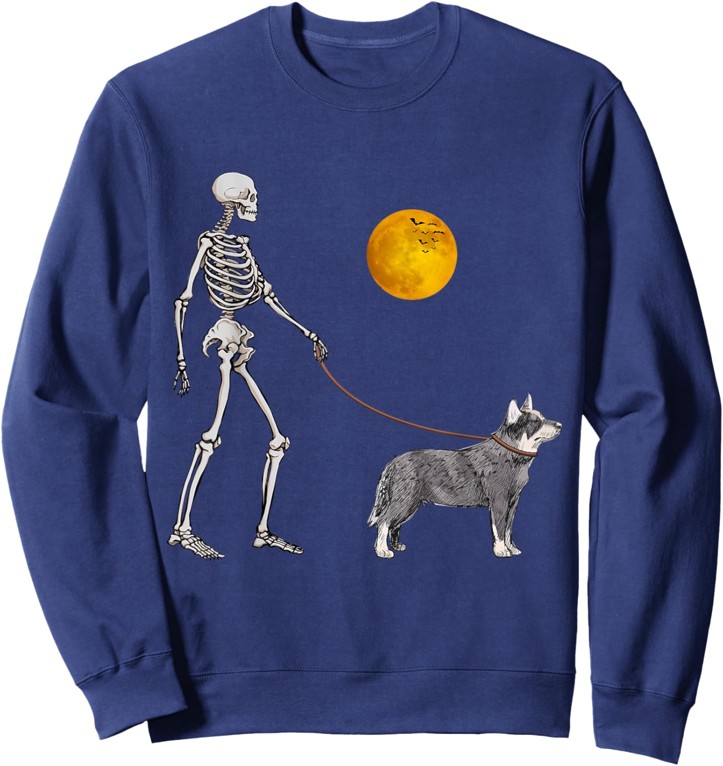 Australian Cattle Skeleton Dog Walking Halloween Costume Women Girls Kids Sweatshirt - Sweatshirt | Navy
