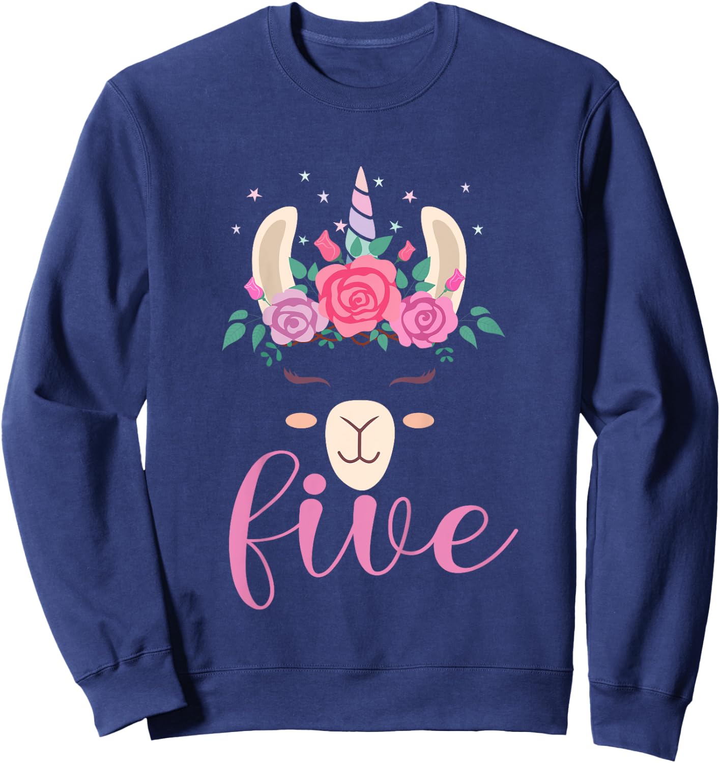 Kids 5 year Old Llamacorn Birthday Party Llama Unicorn 5th Gift Sweatshirt - Sweatshirt | Navy
