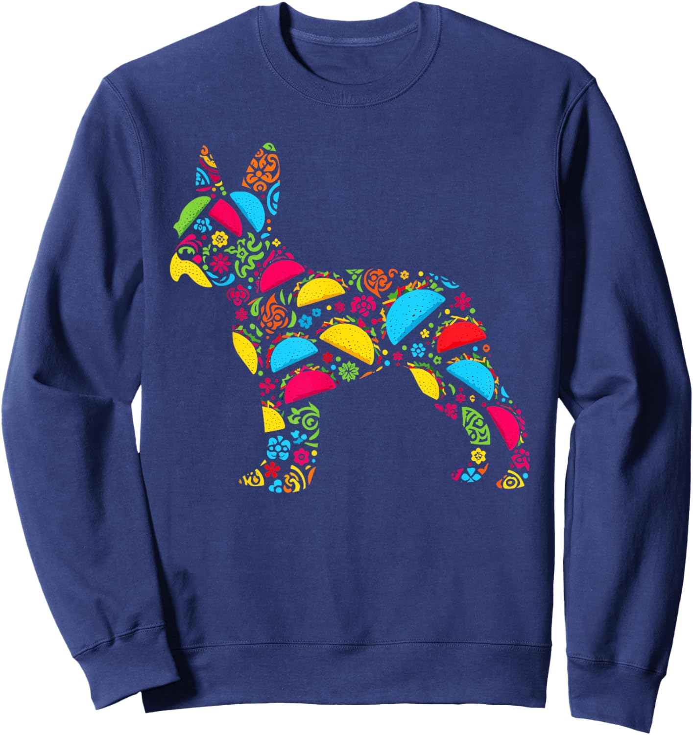 Boston Terrier Tacos Mexican Cinco De Mayo Taco Sweatshirt - Sweatshirt | Navy