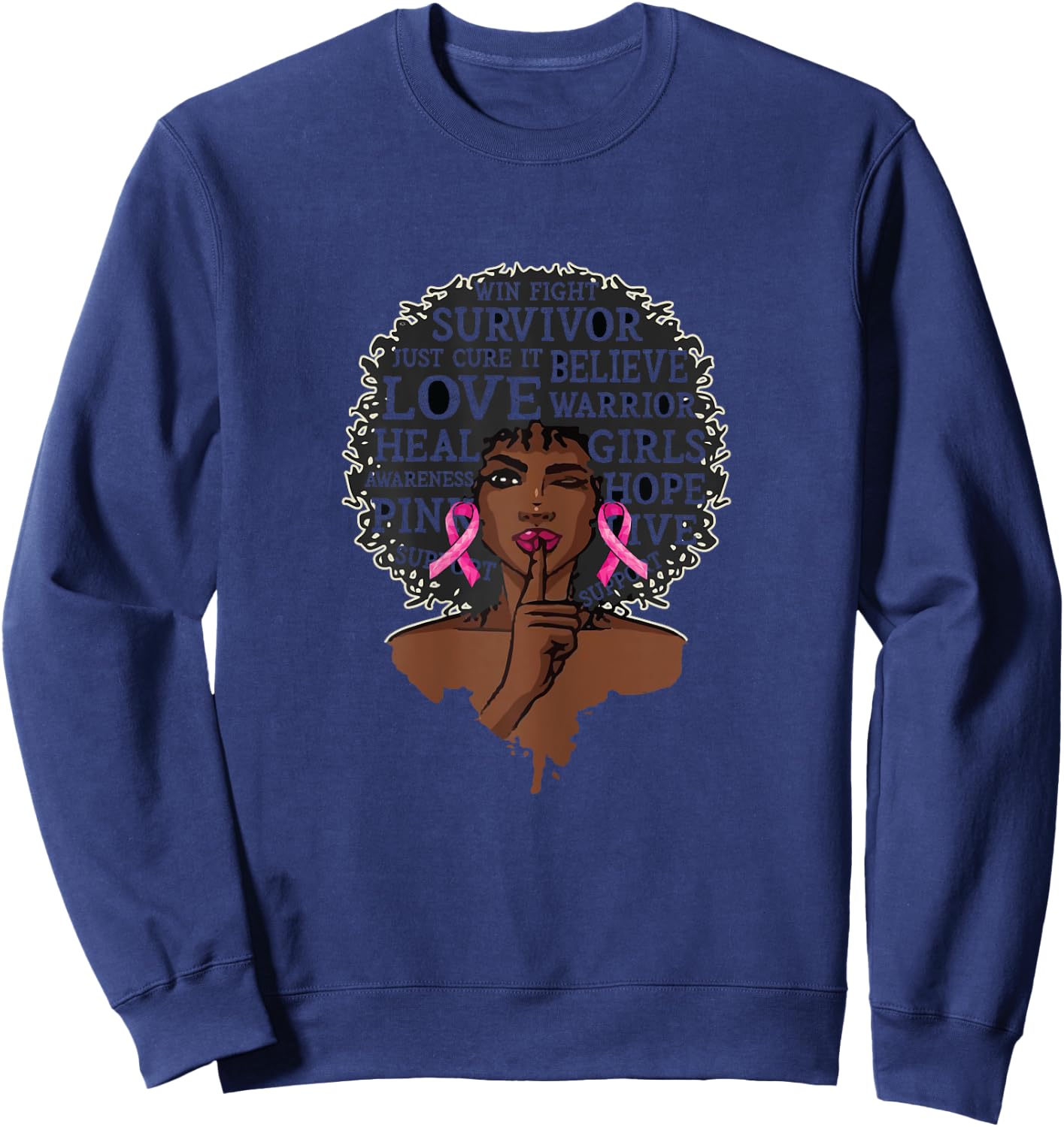 Black African American Breast Cancer Awareness Warrior Gift Sweatshirt - Sweatshirt | Navy