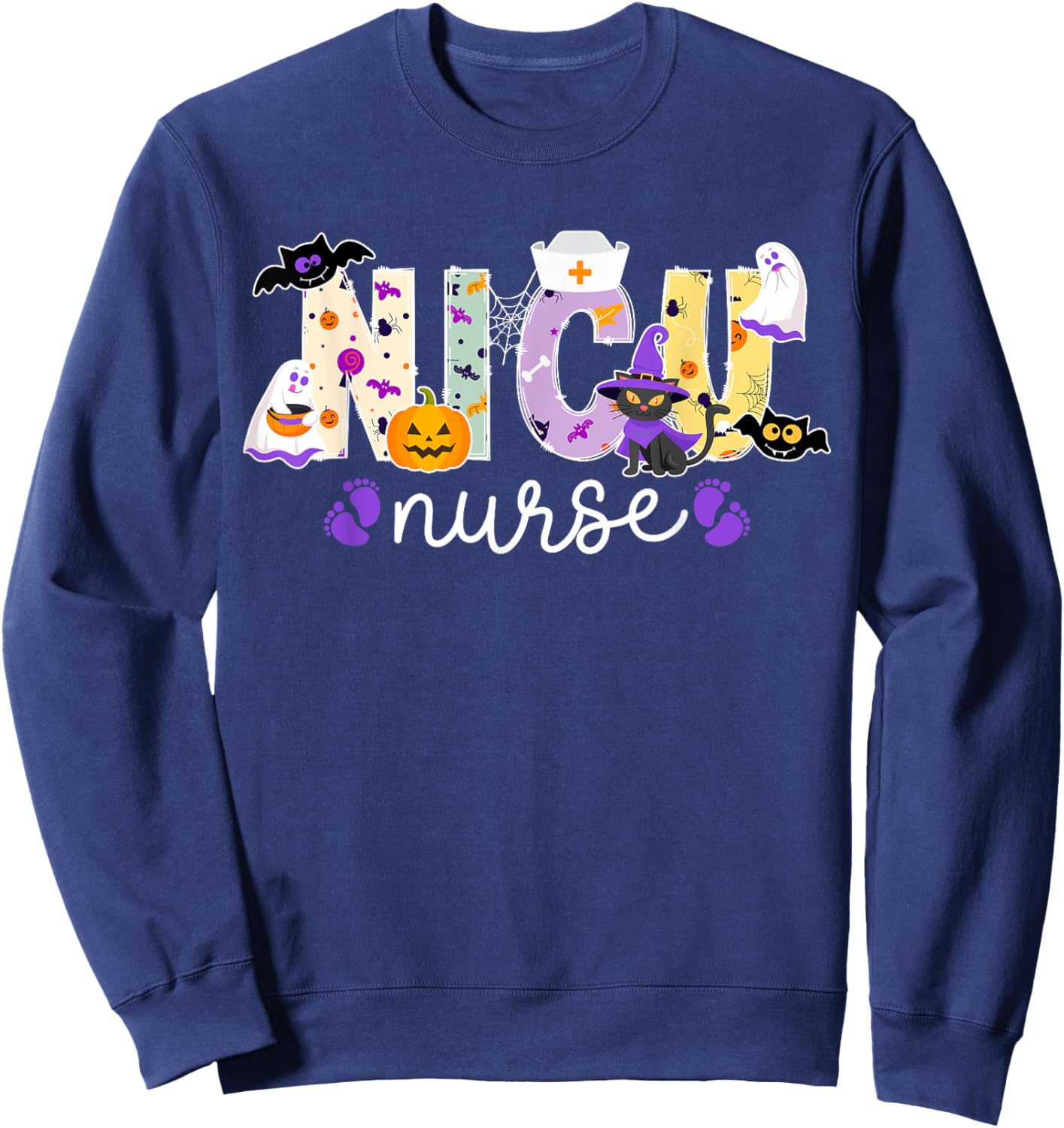 Spooky NICU Nurse Halloween Neonatal Intensive Care Unit Sweatshirt - Sweatshirt | Navy