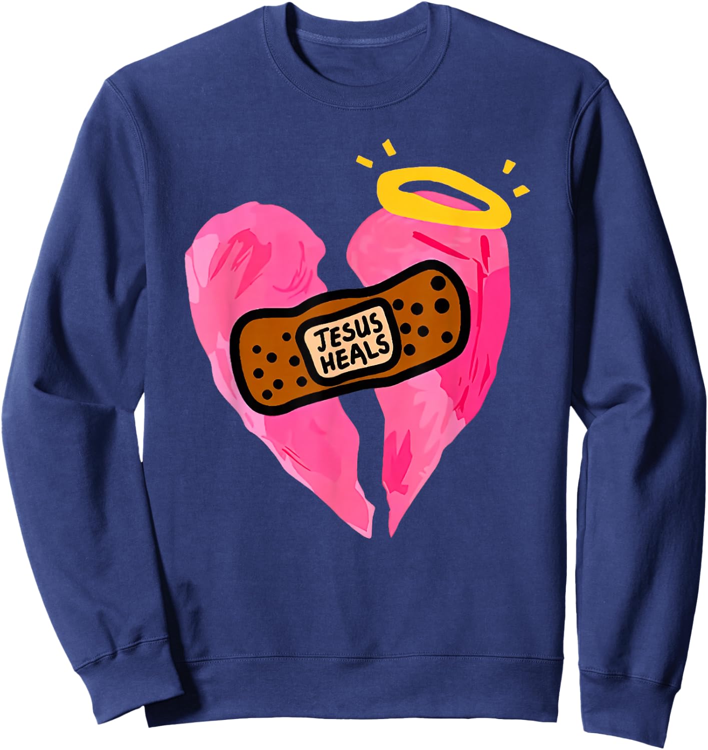 Jesus Heals Broken Heart Print Bandages Bandaids Sweatshirt - Sweatshirt | Navy