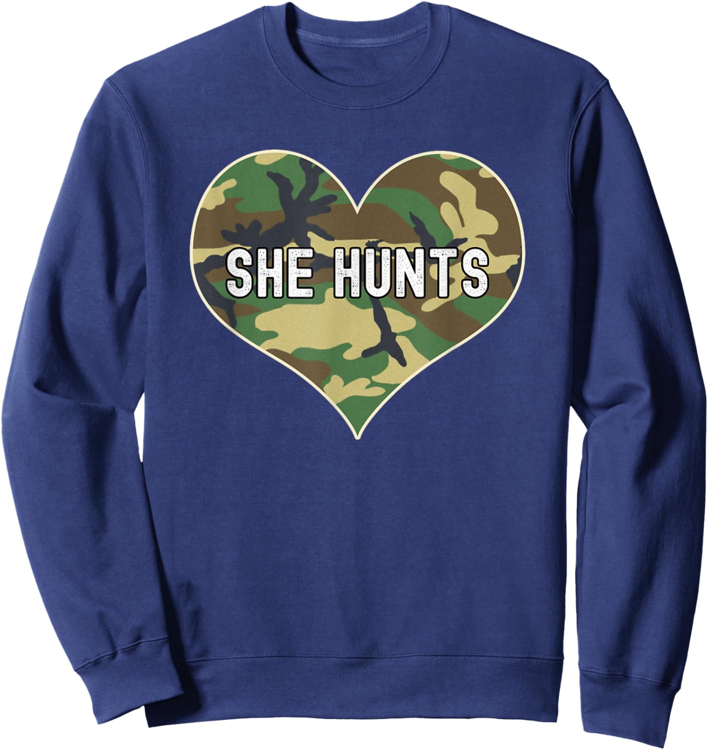 Female Hunter Love Hunting Camo Heart Women Sweatshirt - Sweatshirt | Navy