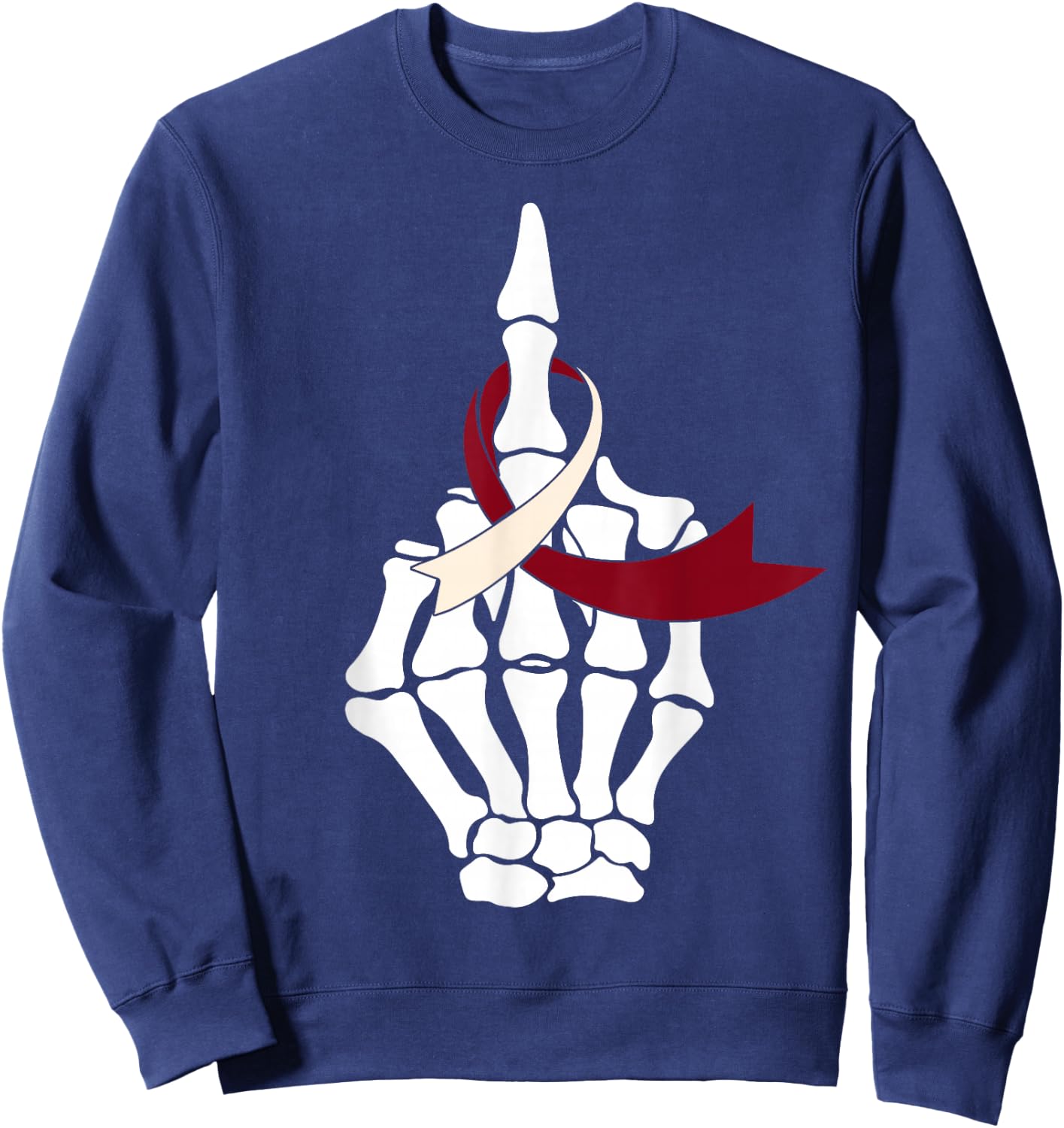 Fuck Head & Neck Cancer Middle Finger Burgundy Ivory Ribbon Sweatshirt - Sweatshirt | Navy