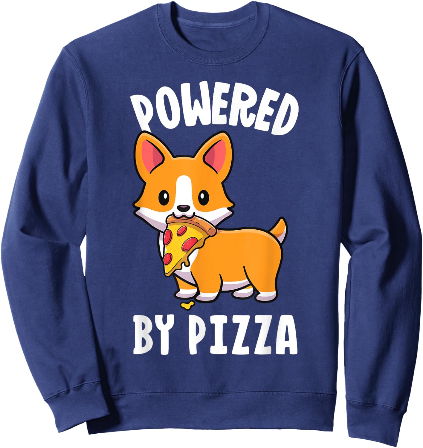 Powered By Pizza Corgi Shirt Dog Funny Corgi Shirt Kids Men Sweatshirt - Sweatshirt | Navy