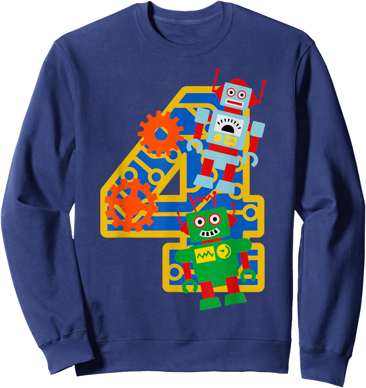4th Birthday Boy 4 Year Old Little Robot Robotics Engineer Sweatshirt - Sweatshirt | Navy