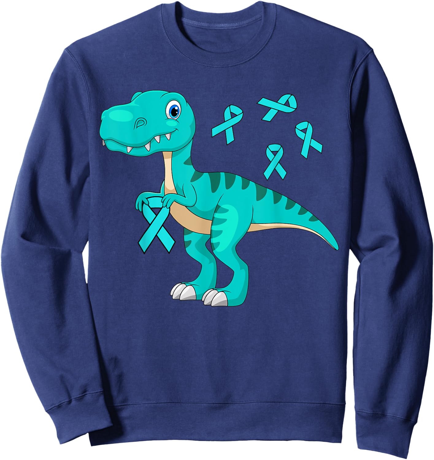 Ovarian Cancer Awareness Shirt Teal Ribbon Women Men Kids Sweatshirt - Sweatshirt | Navy