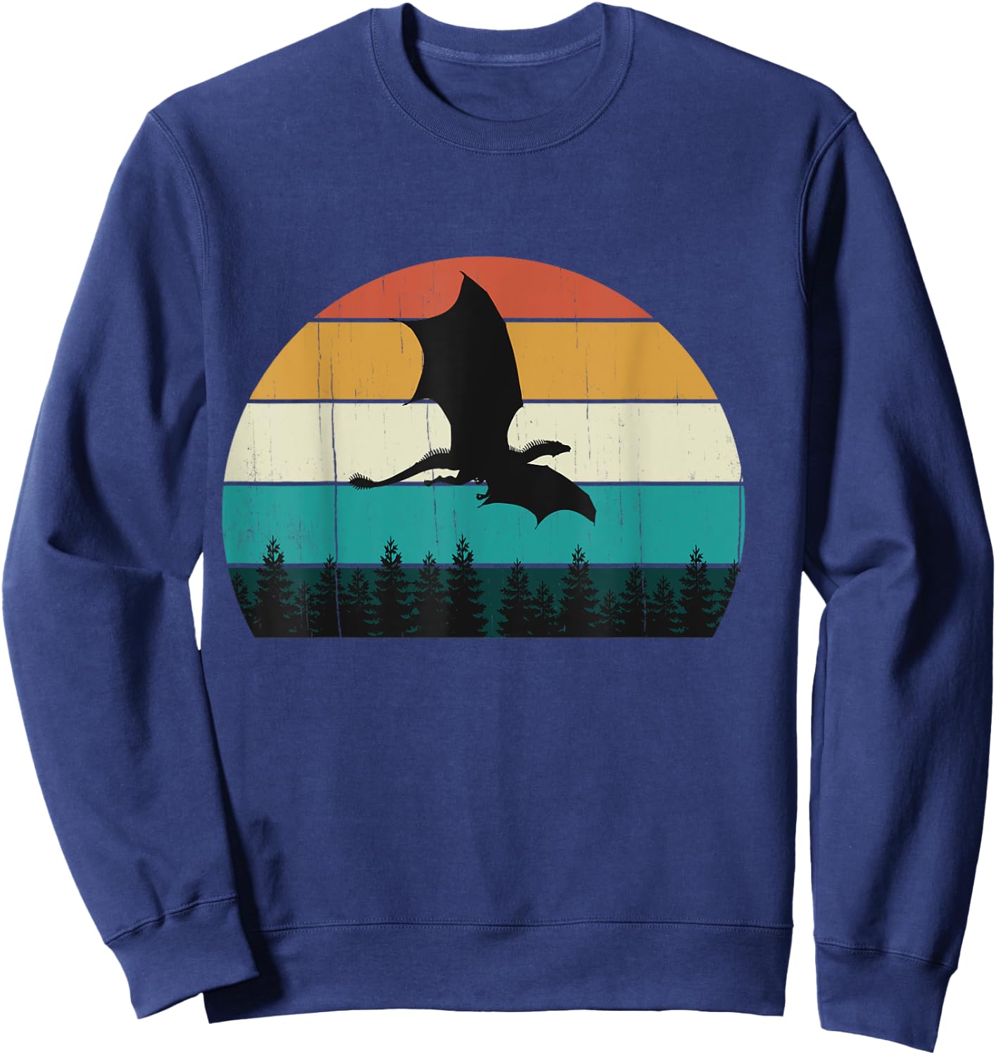 Retro Flying Dragon - Vintage Sunset Fantasy / Sci-Fi Gift Sweatshirt - Sweatshirt | Navy