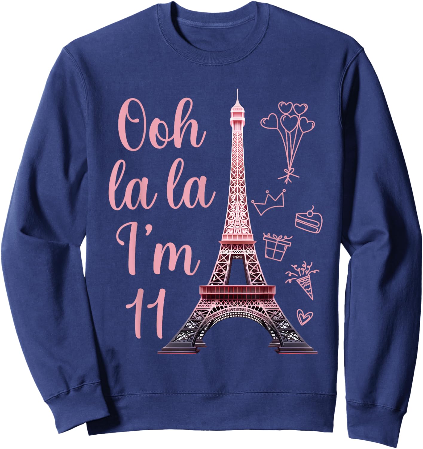 Paris 11th Birthday Eiffel Tower 11 Years Old Cute Girl Sweatshirt - Sweatshirt | Navy