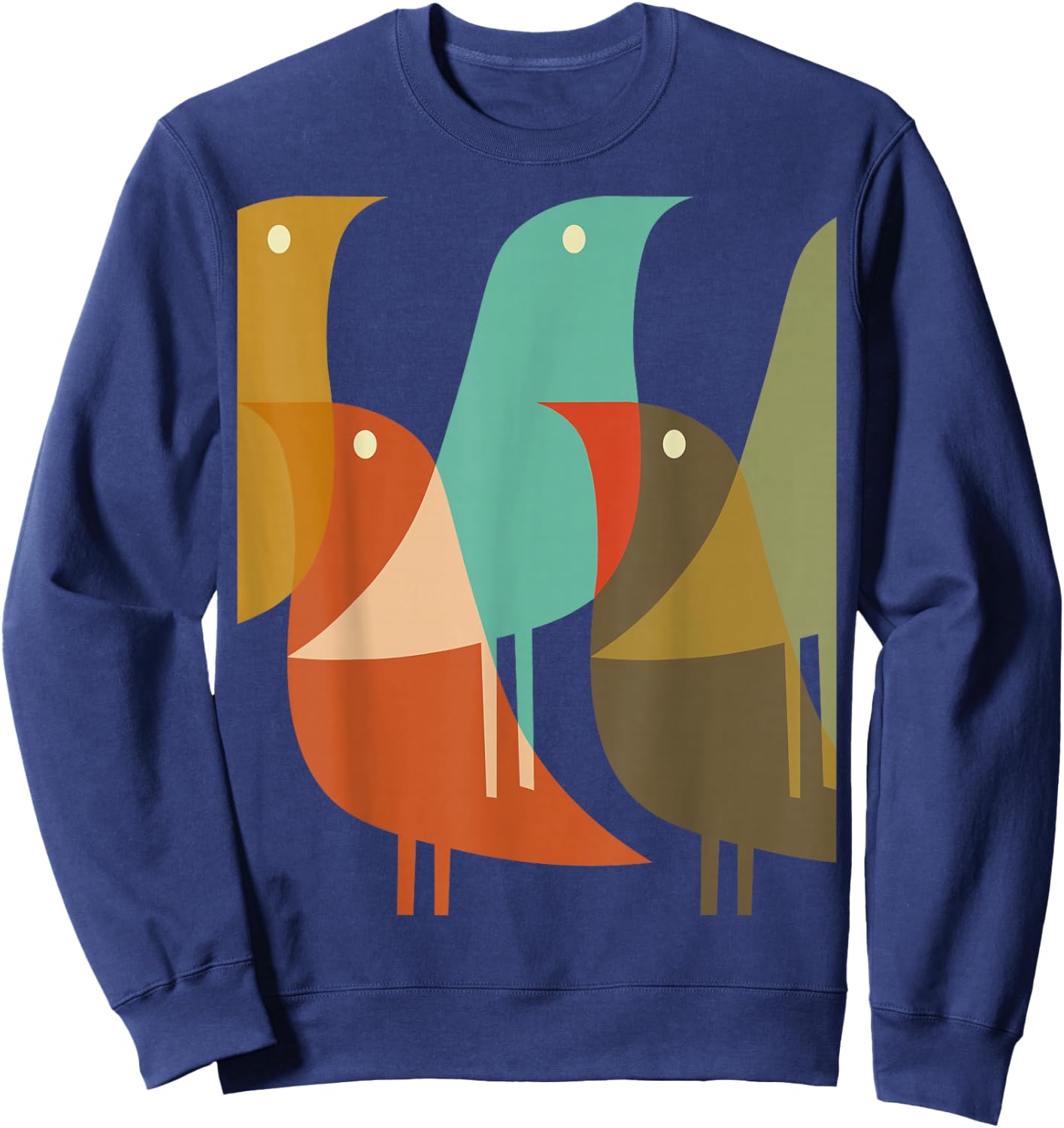 Bird Print Art Deco 60s Surf Beach Hippy Cool Retro Sweatshirt - Sweatshirt | Navy