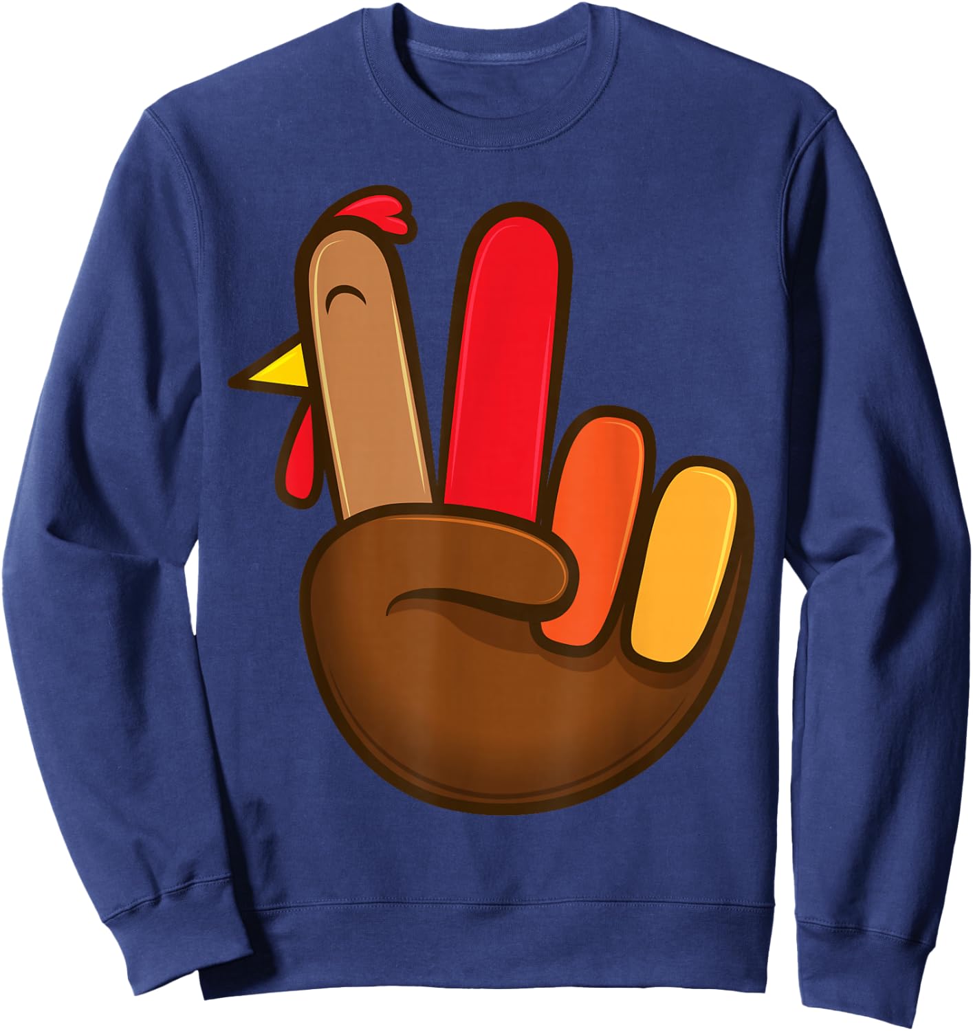 Peace Sign Turkey Hand Shirt Thanksgiving Hippie Men Women Sweatshirt - Sweatshirt | Navy